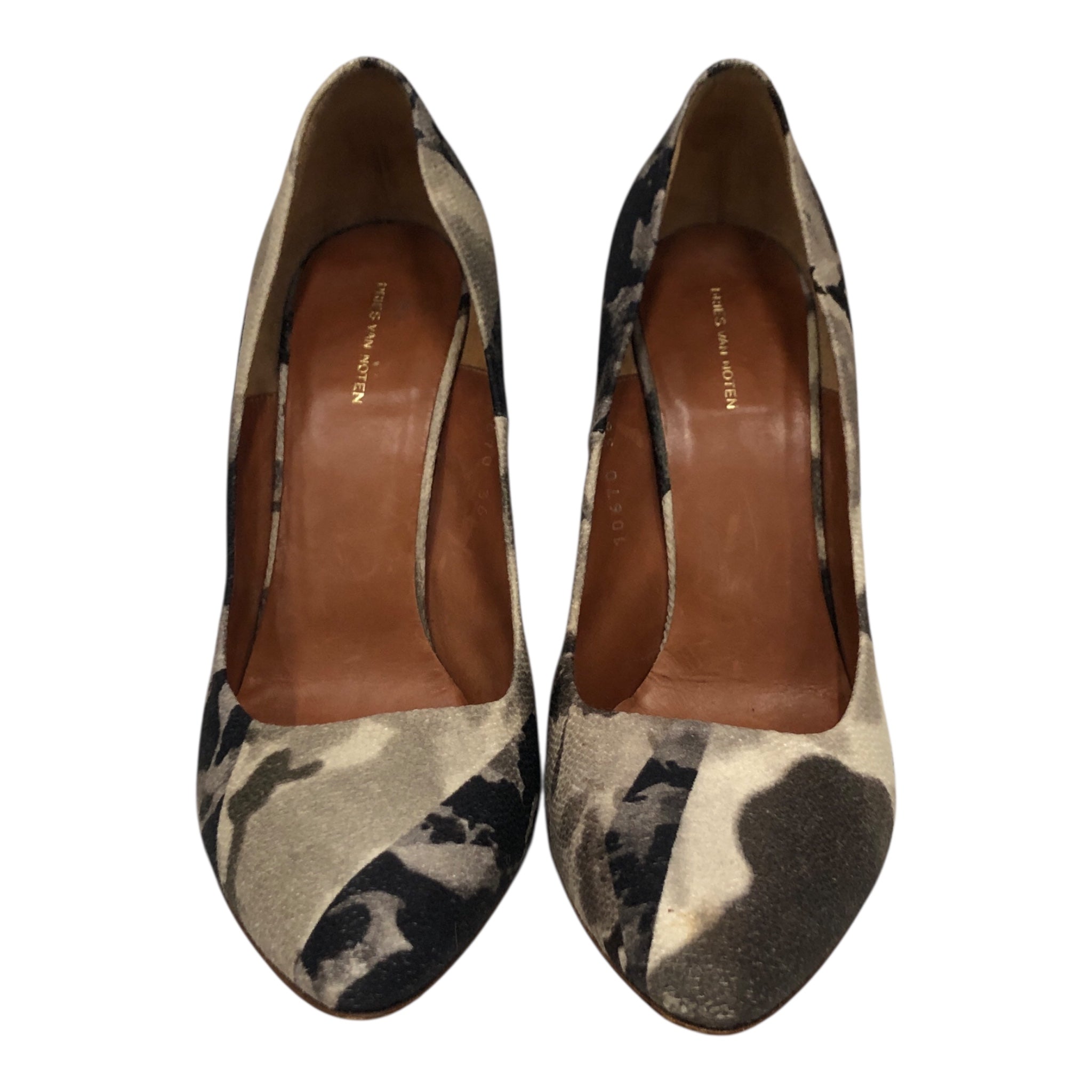 DRIES VAN NOTEN/Heels/US 5.5/All Over Print/Leather/GRY/MARBLED SNAKE SKIN HEELS view 3