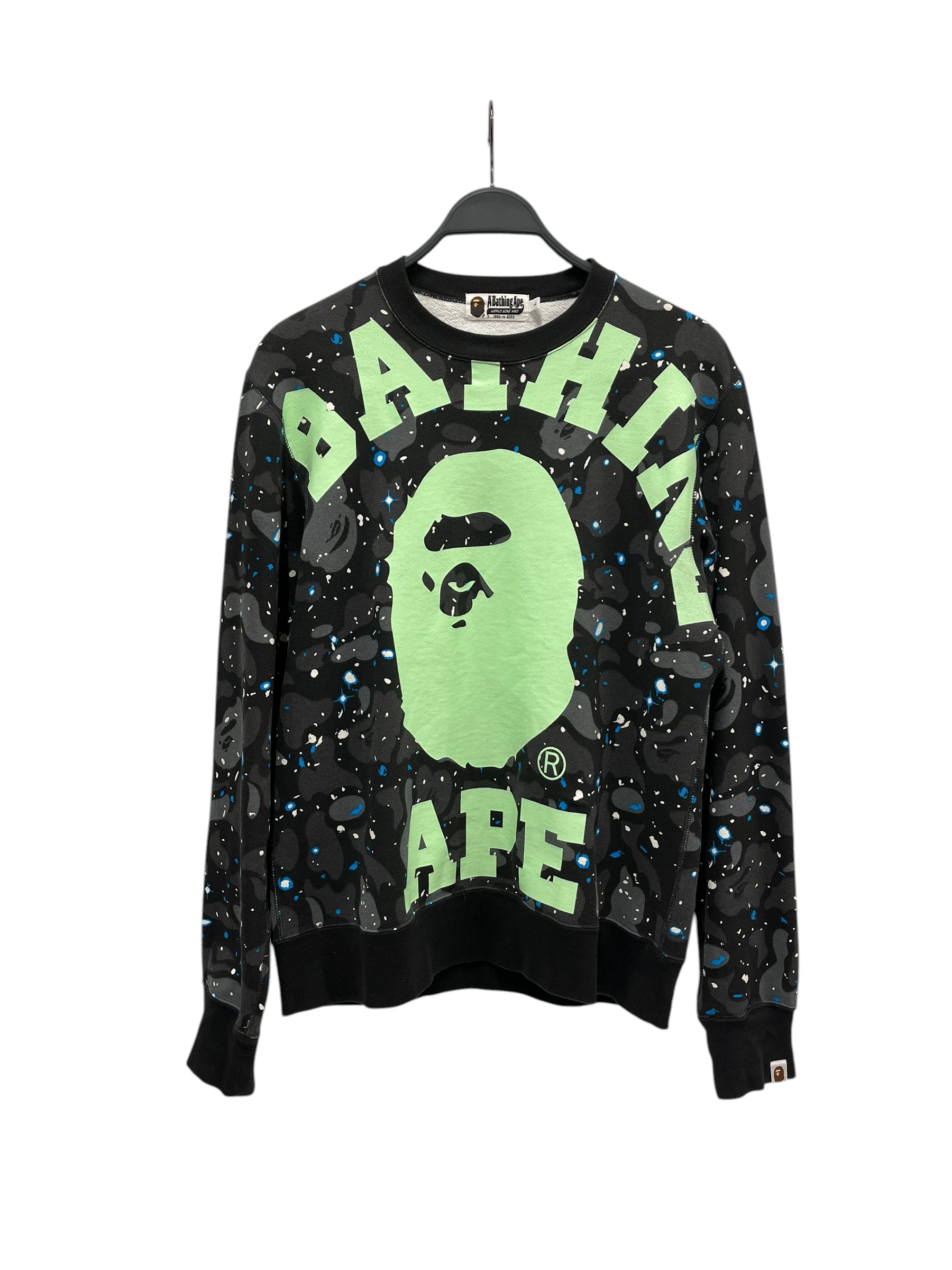 A BATHING APE/Sweatshirt/L/All Over Print/Cotton/BLK/Pullover/SPACE/GLOW IN THE DARK PRINT view 1