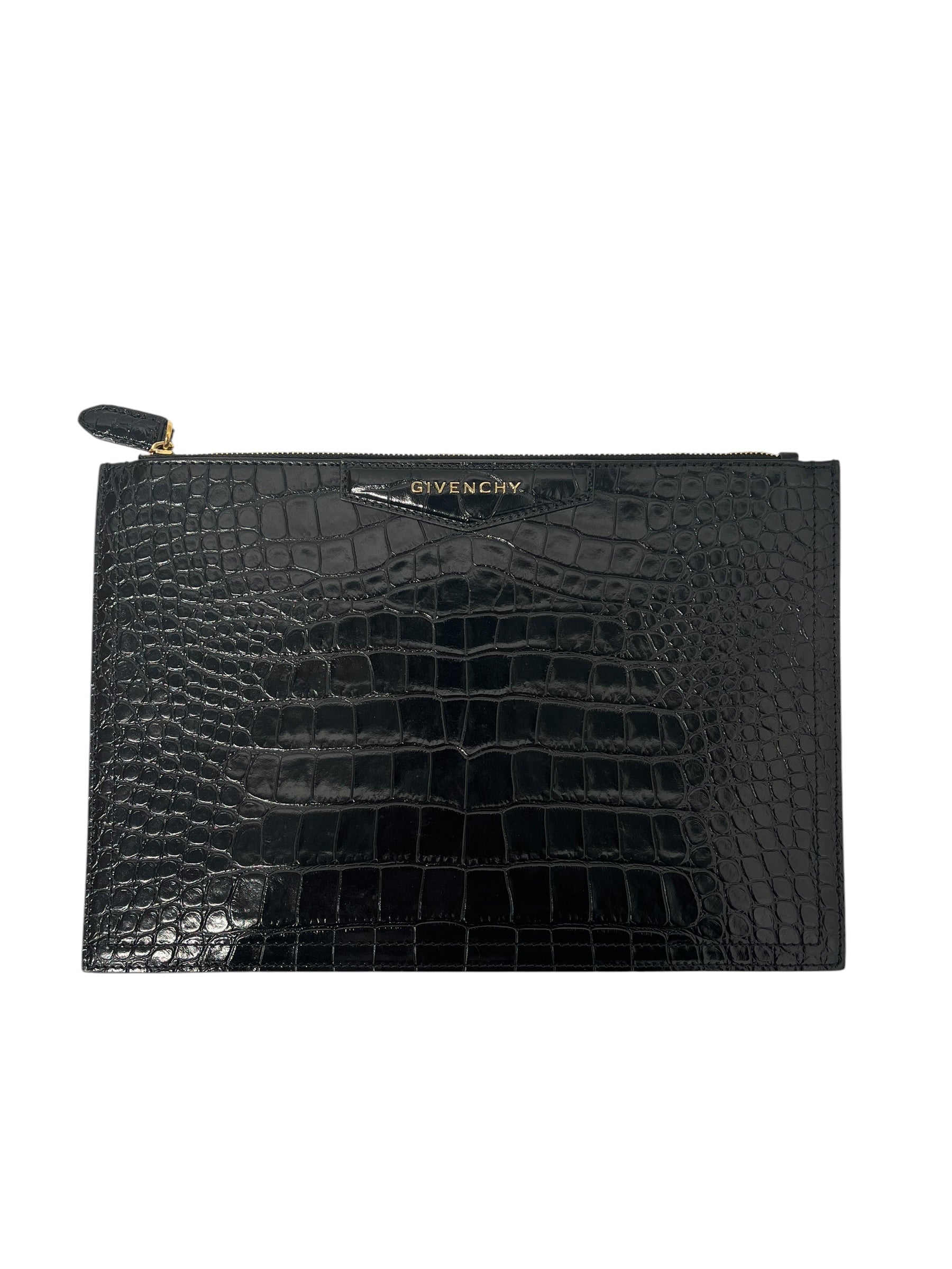 GIVENCHY/Pouch/Leather/BLK/LEATHER CLUTCH GATOR PRINT BLK view 1