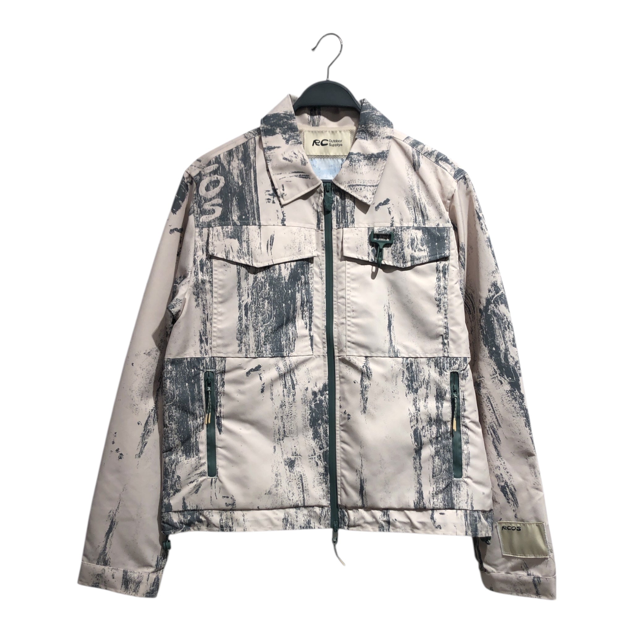 RC Outdoor Supply/Windbreaker/S/Nylon/CRM/All Over Print/green "paint marks" no hood view 1