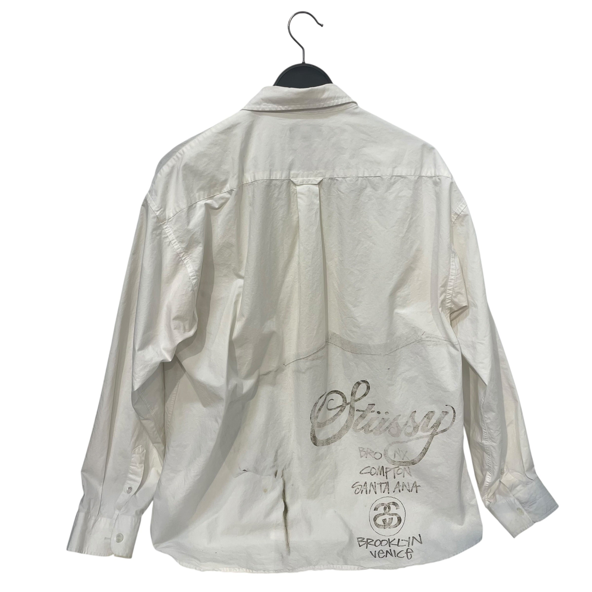 STUSSY/LS Shirt/L/Cotton/WHT/Open Coller/Graphic/World Tour view 2
