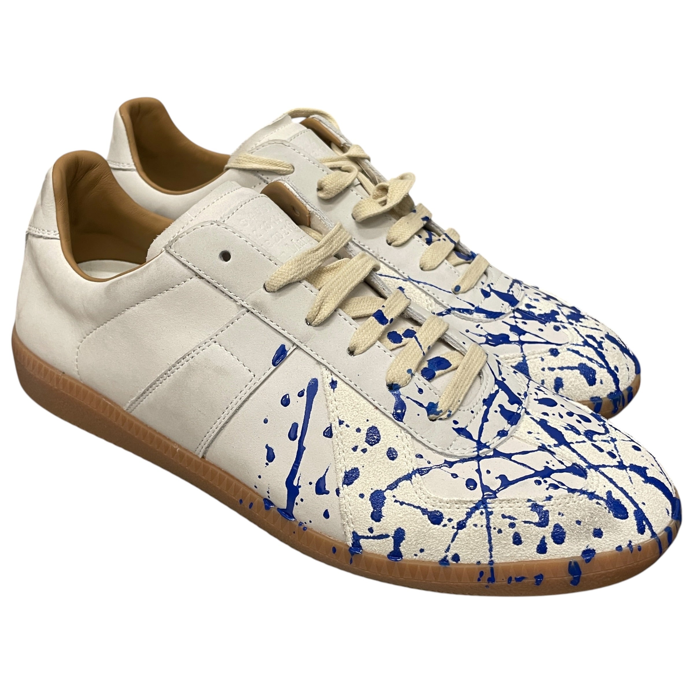 Maison Margiela/Low-Sneakers/EU 45/Leather/WHT/BLUE PAINT SPLATTER GAT view 1