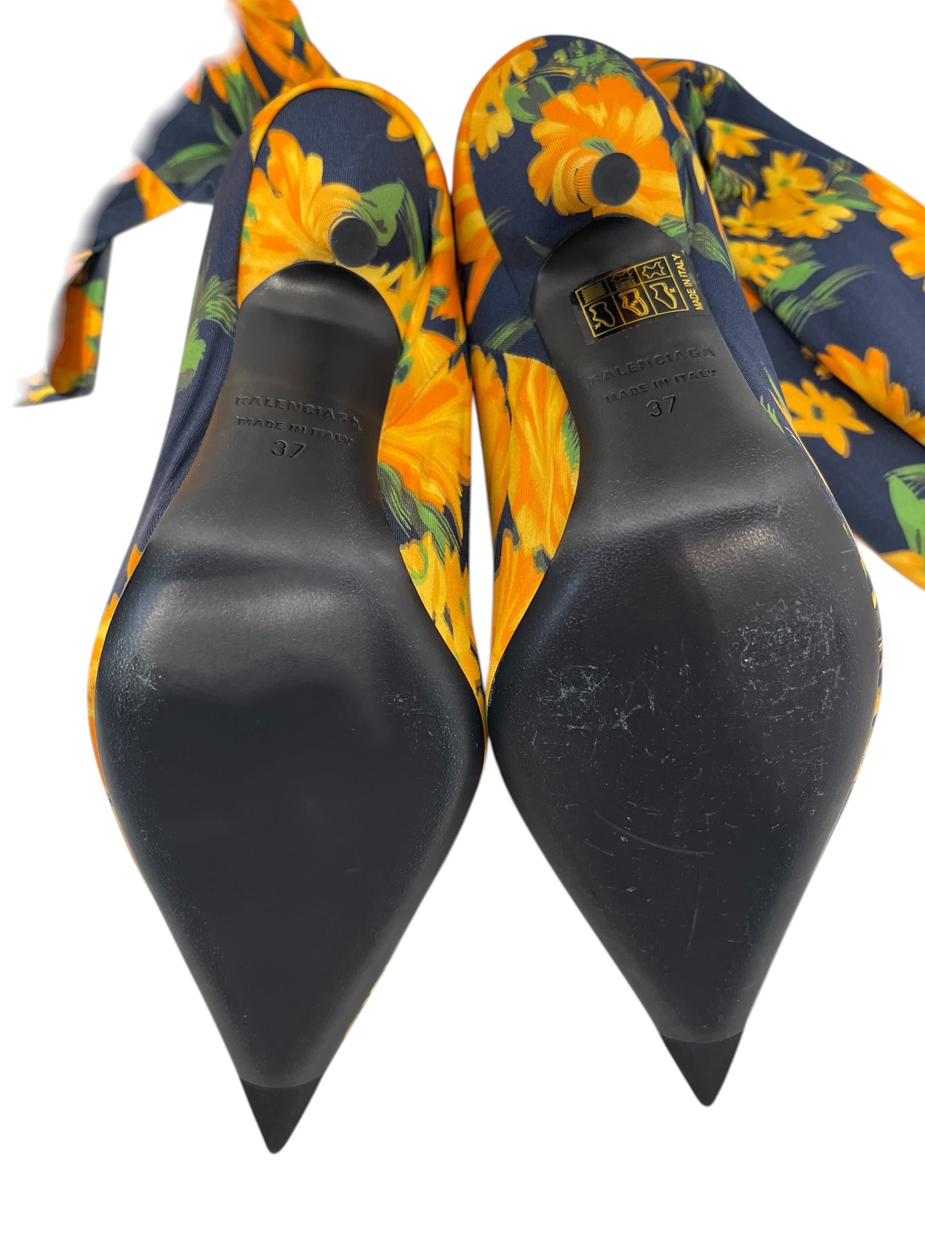 BALENCIAGA/Heels/EU 37/Floral Pattern/Polyester/YEL/BALENCIAGA FLORAL YELLOW  HEEL view 3