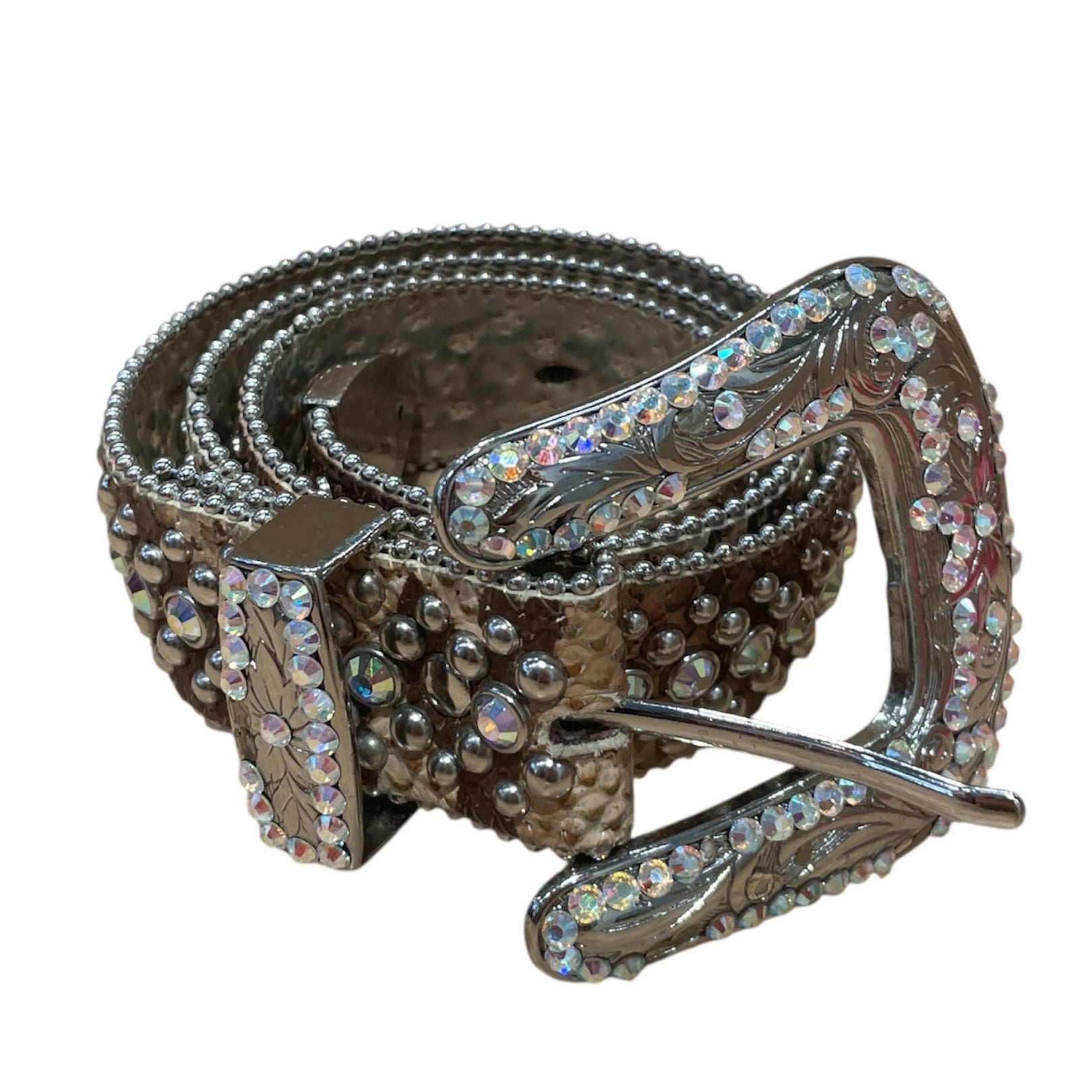 b.b.simon/Belt/All Over Print/Leather/BEG/Rhinestone Belt view 1