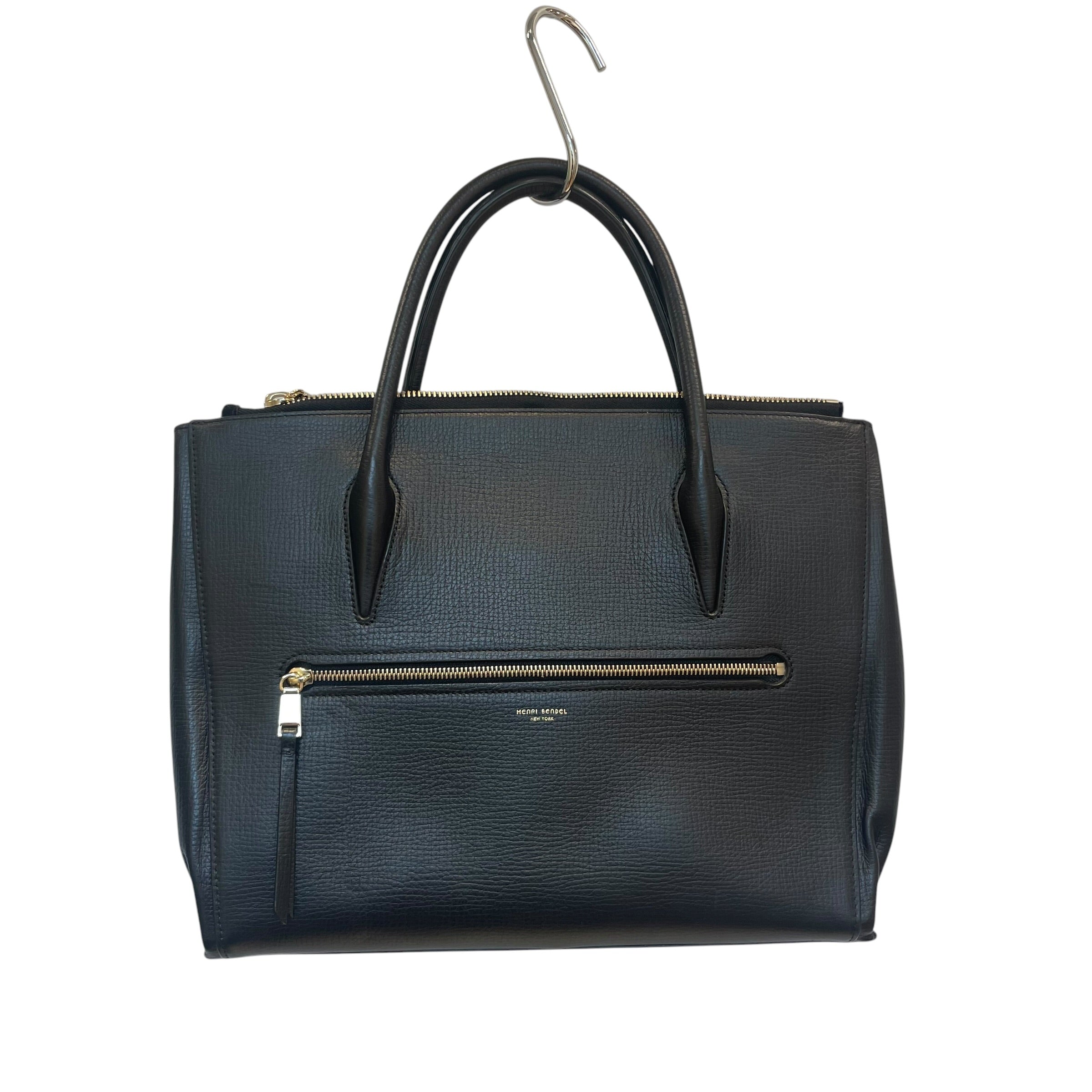 Henri Bendel/Hand Bag/Leather/BLK/GOLD ZIPPER ON MIDDLE view 2