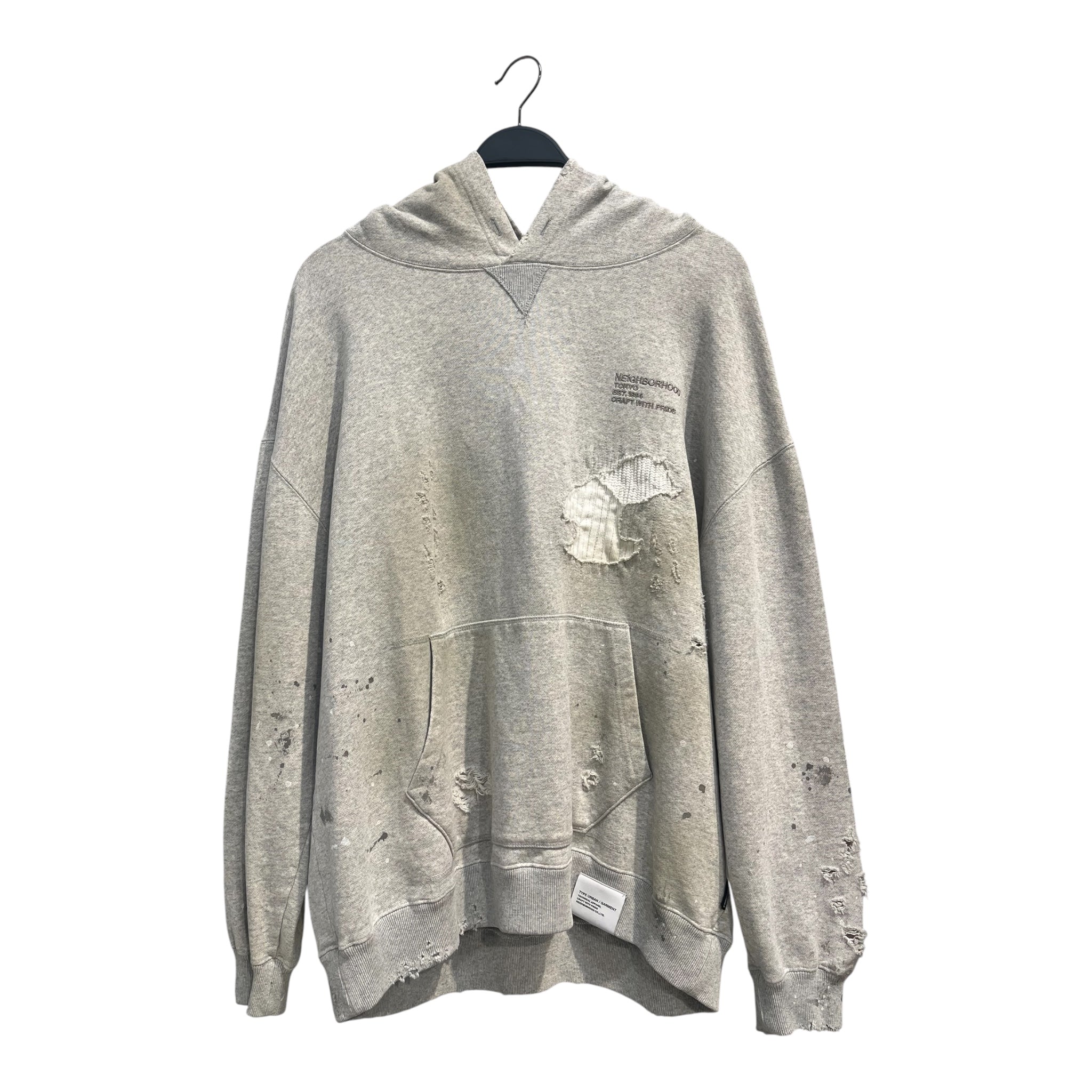 NEIGHBORHOOD/Hoodie/L/Cotton/GRY/PAINT SPLATTER DISTRESSED view 1