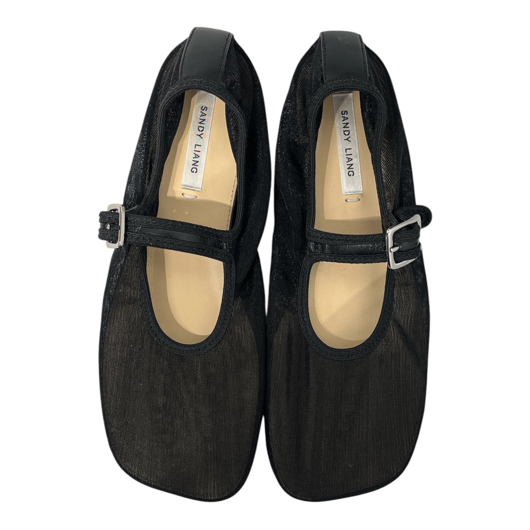 Sandy Liang/Flat Shoes/EU 38/BLK/mesh material top strap buckle view 1