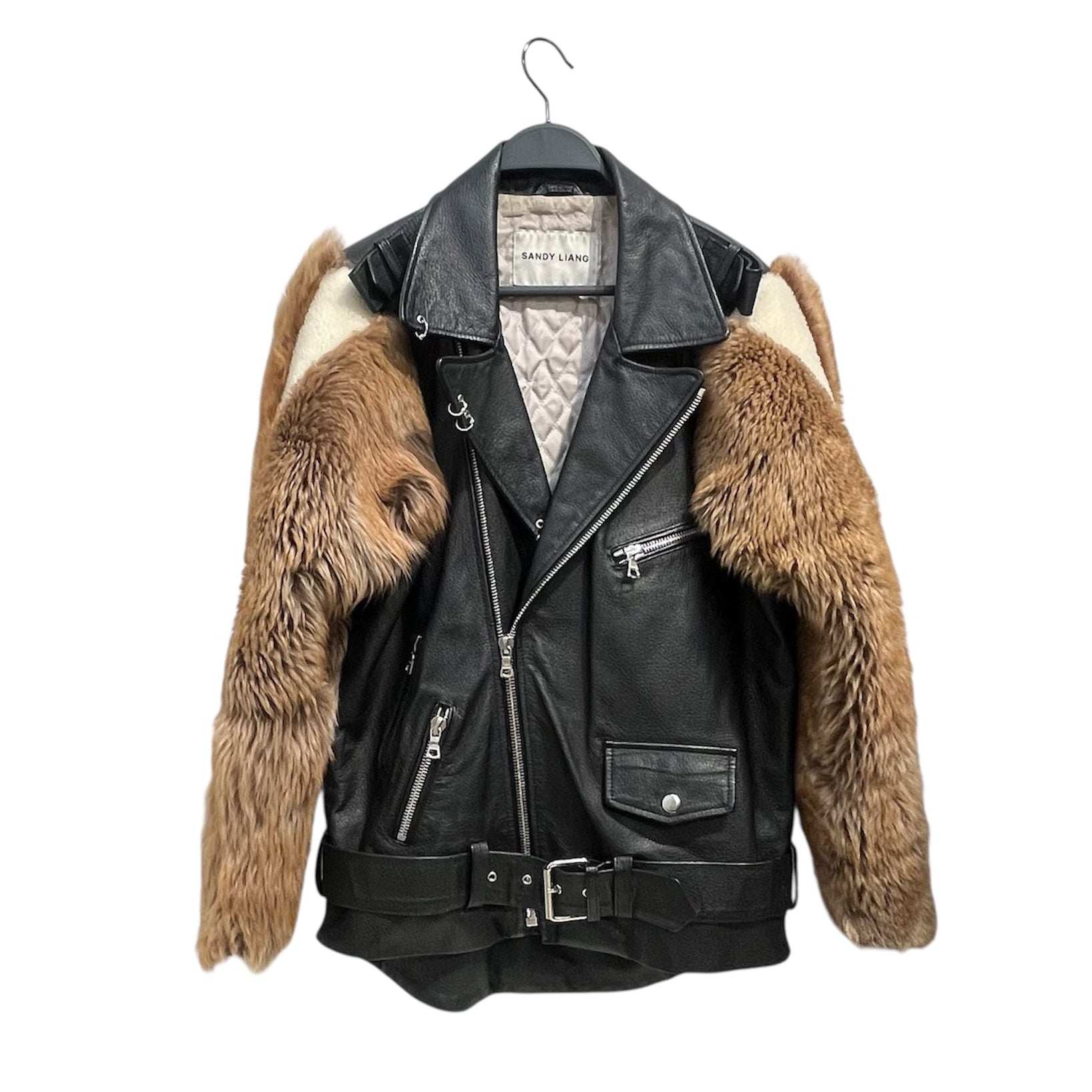 Sandy Liang/Leather Jkt/38/Leather/BLK/FUR SLEEVE PIERCED BIKER JKT view 1