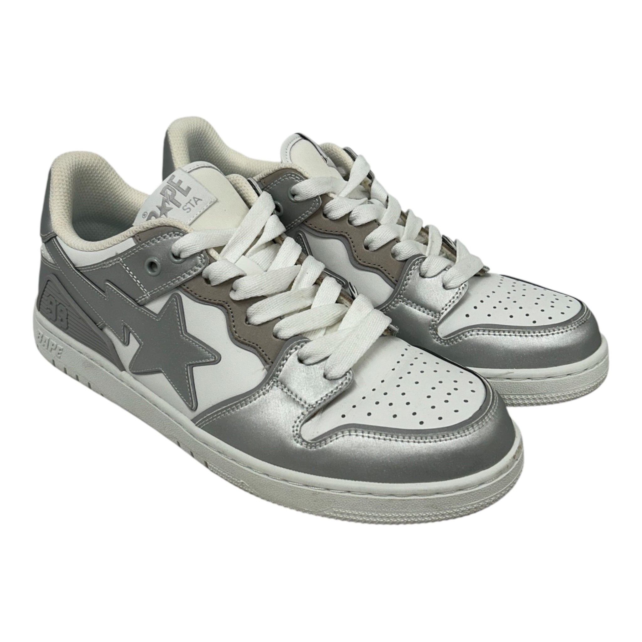BAPE STA!/Low-Sneakers/US 9.5/Leather/WHT/SK8STA! WHT/SLV view 1