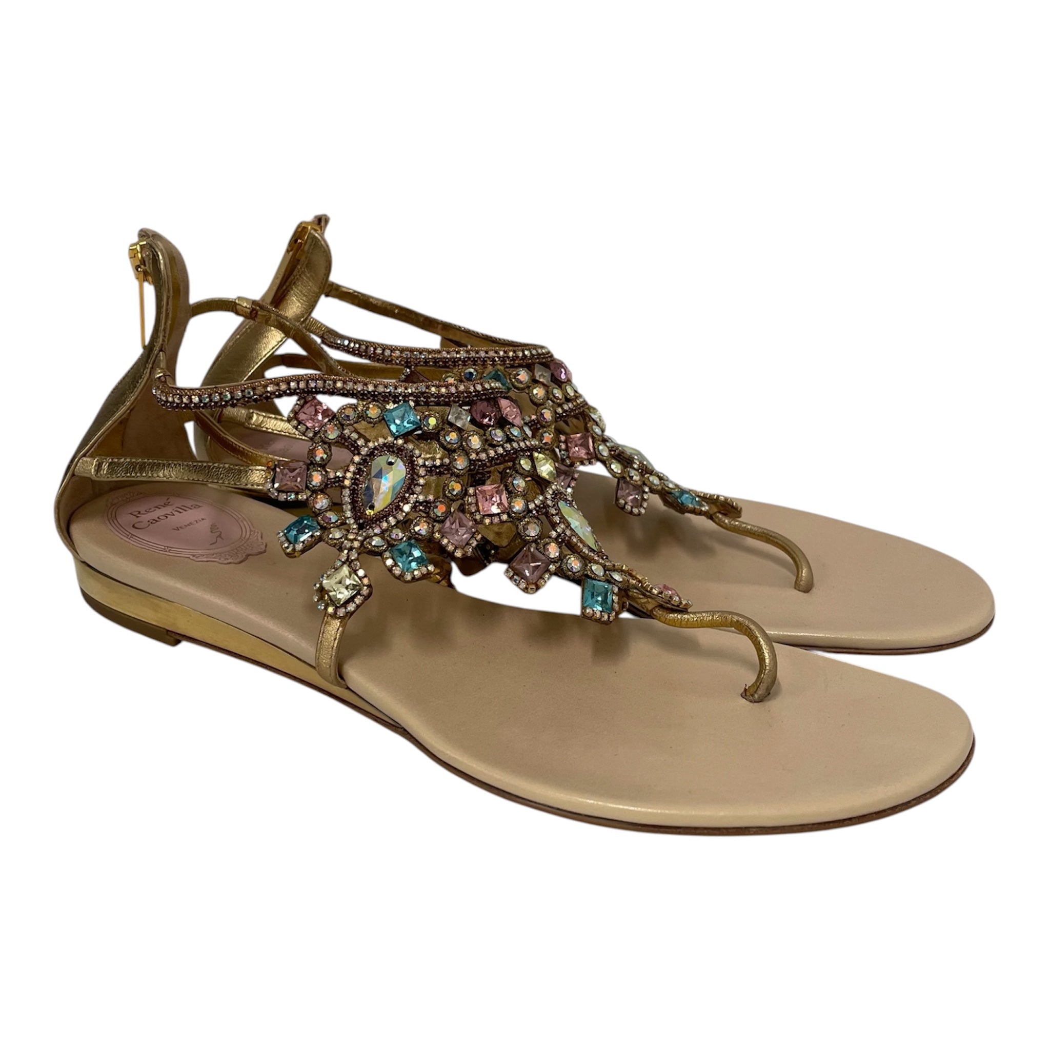 Rene Caovilla/Sandals/US 9/Leather/GLD/DIAMOND SANDAL view 1