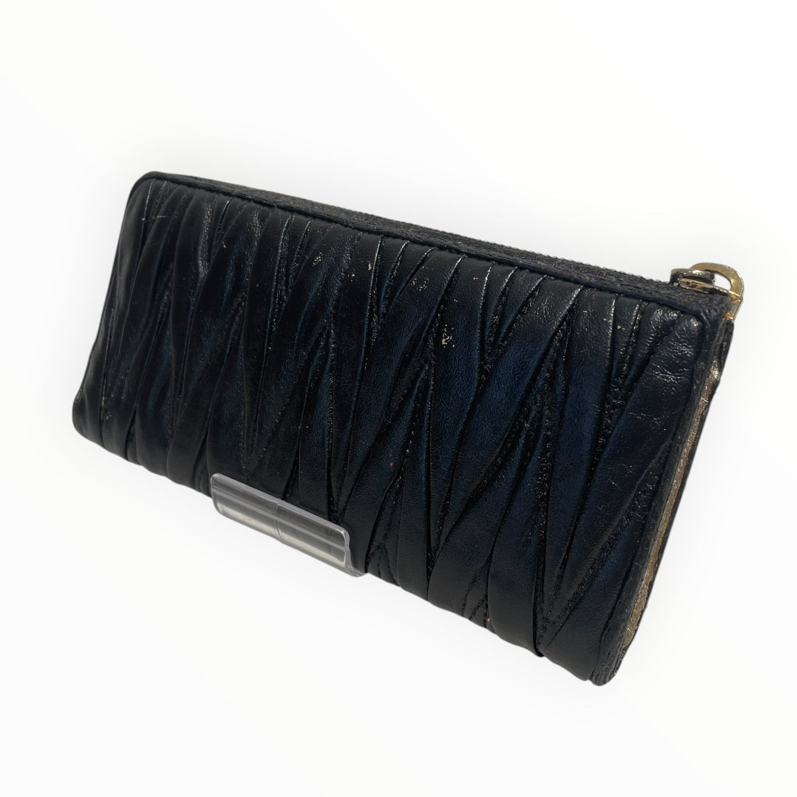 MIU MIU/Long Wallet/Leather/BLK/Matelasse zip wallet view 2