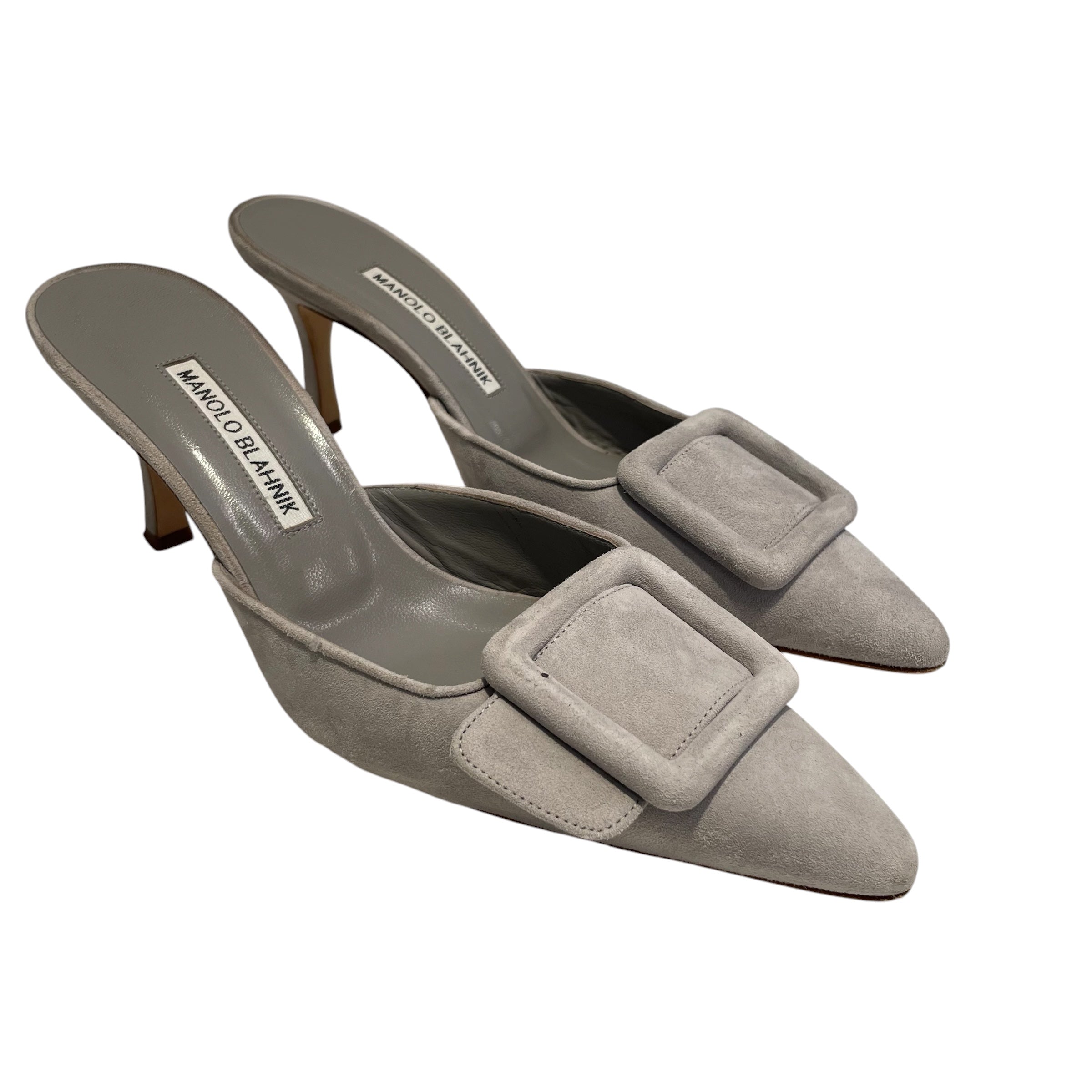 MANOLO BLAHNIK/Heels/EU 37.5/Suede/GRY/toe buckle design view 1