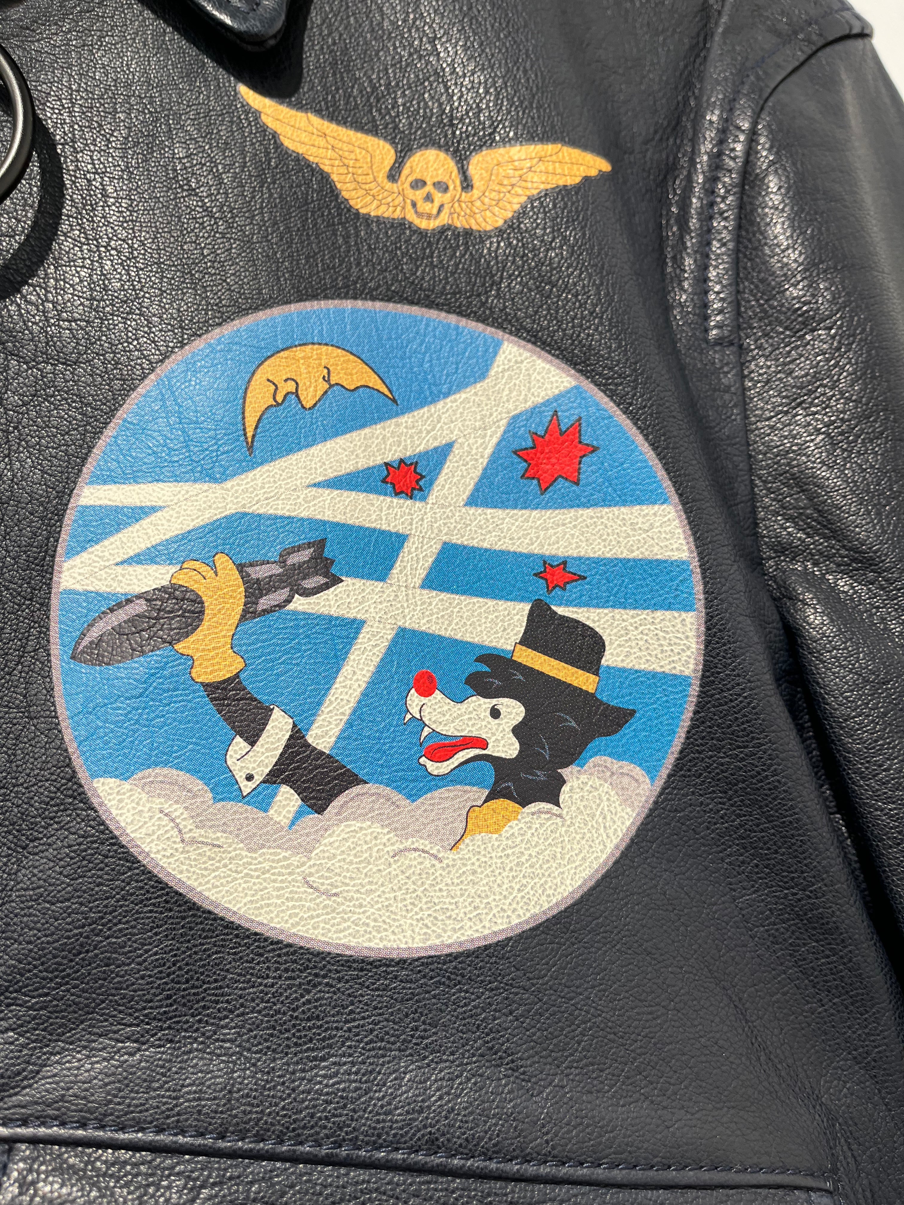 OFF-WHITE/Jacket/S/Leather/NVY/All Over Print/LEATHER AVIATOR BOMBER view 4