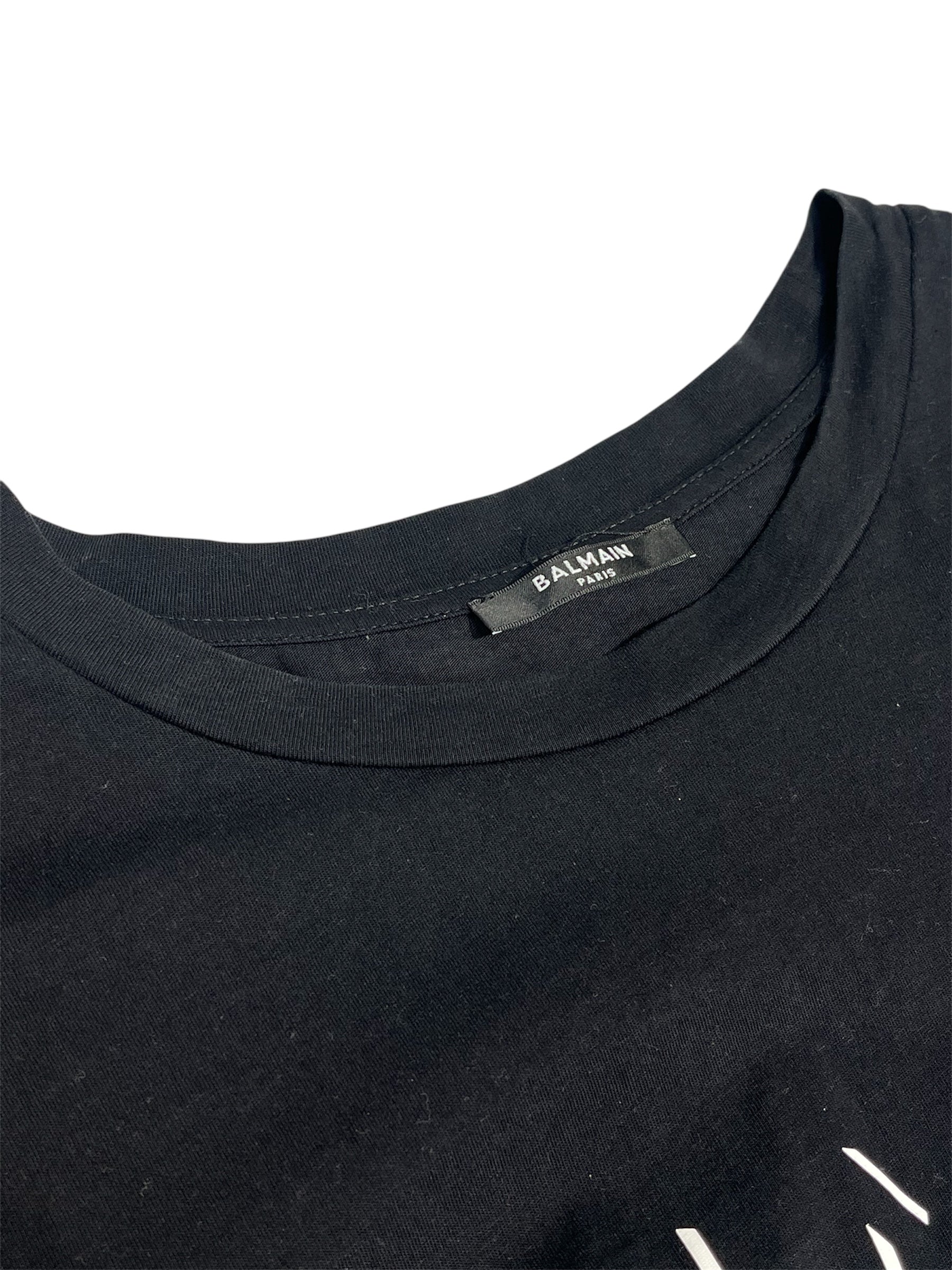 BALMAIN/T-Shirt/L/Cotton/BLK/Graphic/WHITE LOGO FRONT PARIS view 3