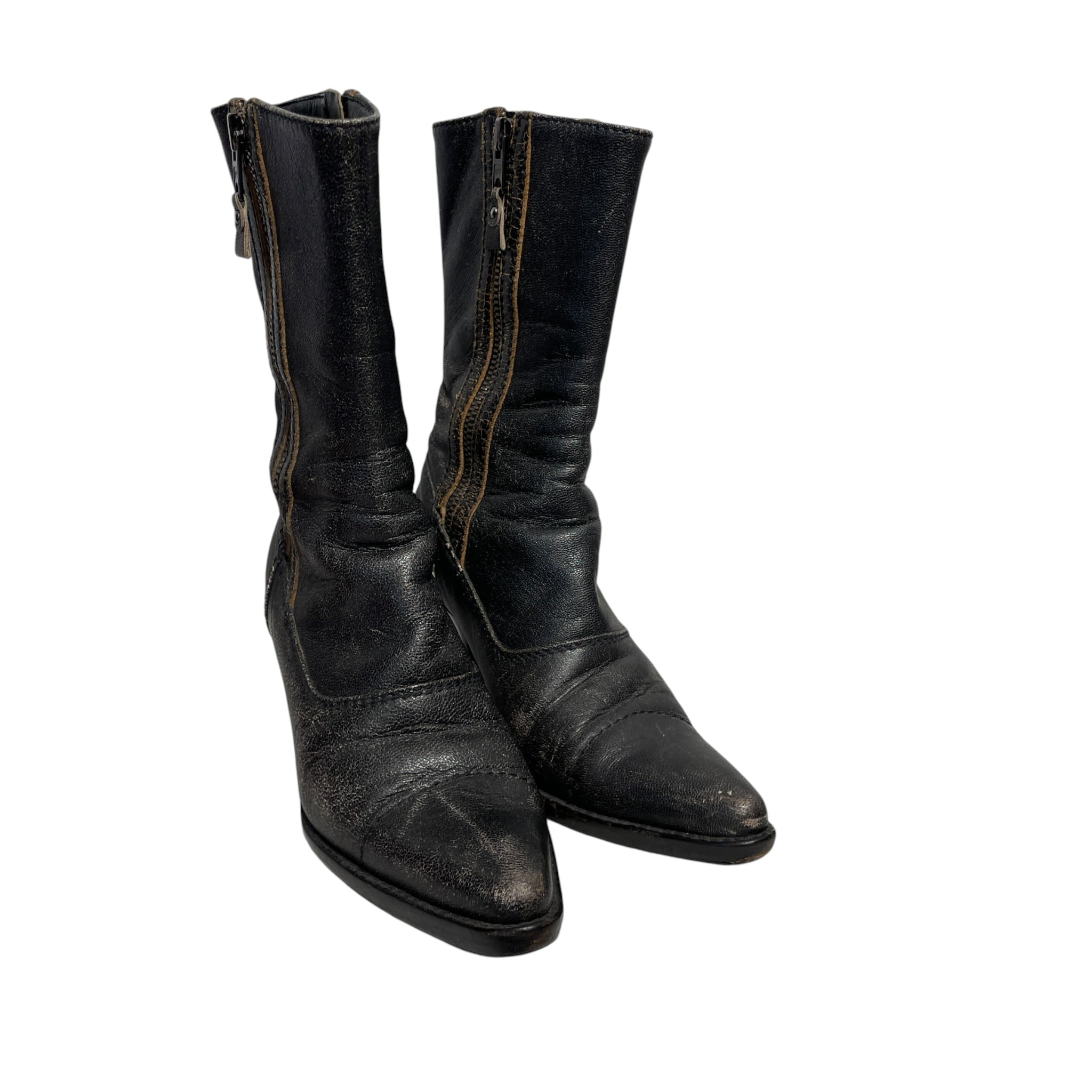 MIU MIU/Booties/EU 35/Leather/BLK/crackled view 1
