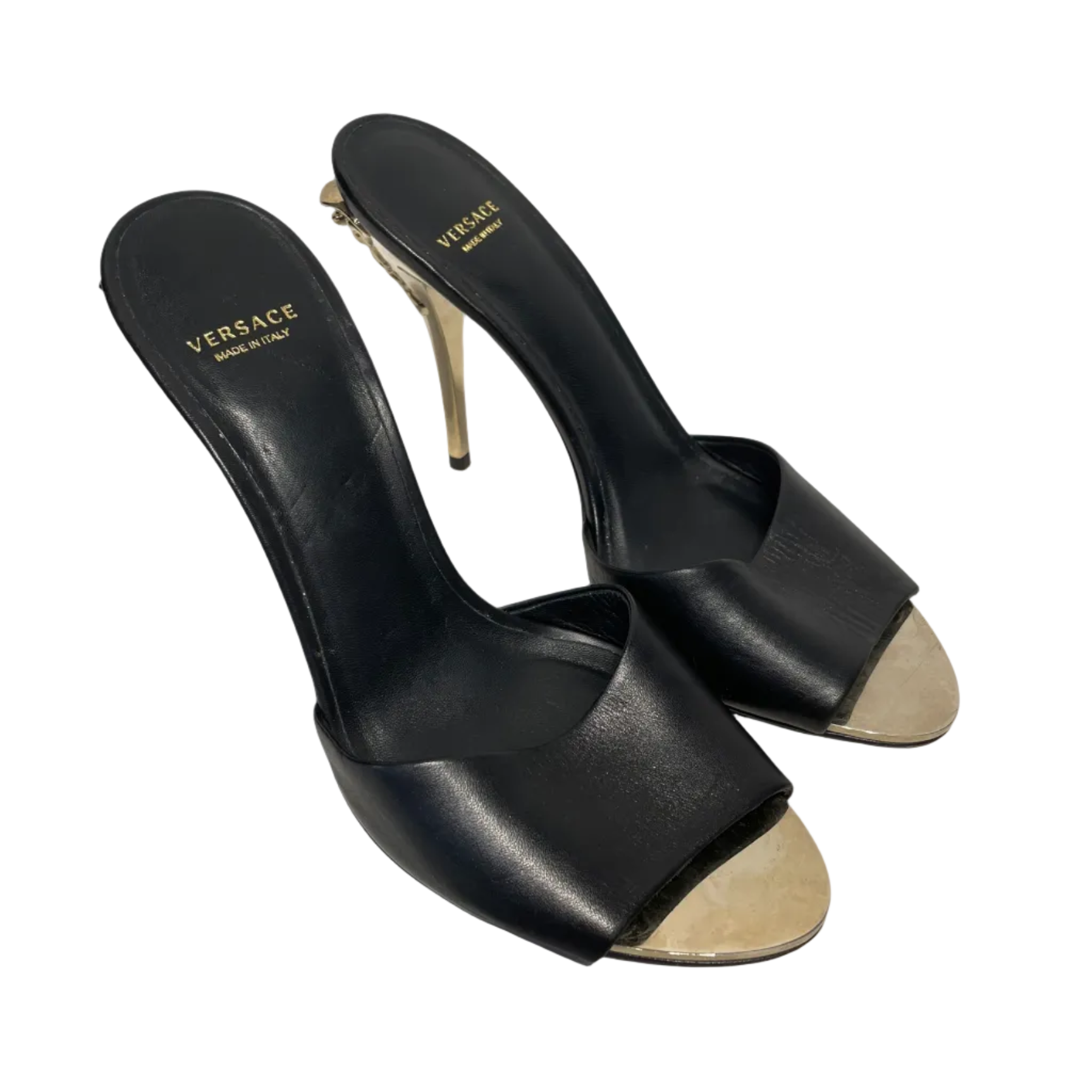 VERSACE/Heels/EU 38/Leather/BLK/LOGO FACE HEEL DETIAL view 1