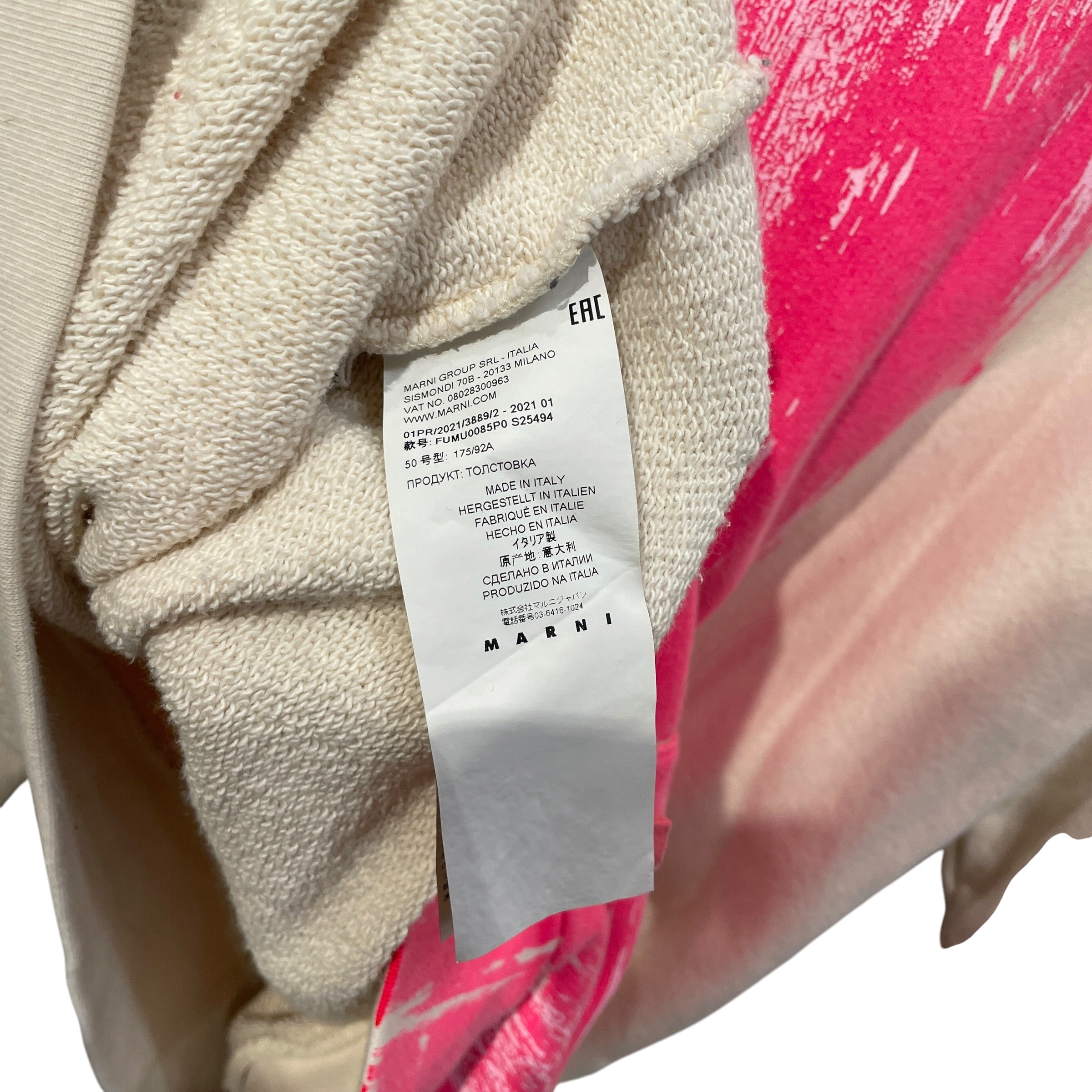 MARNI/Hoodie/50/Cotton/WHT/HOT PINK BRUSHSTROKE view 3