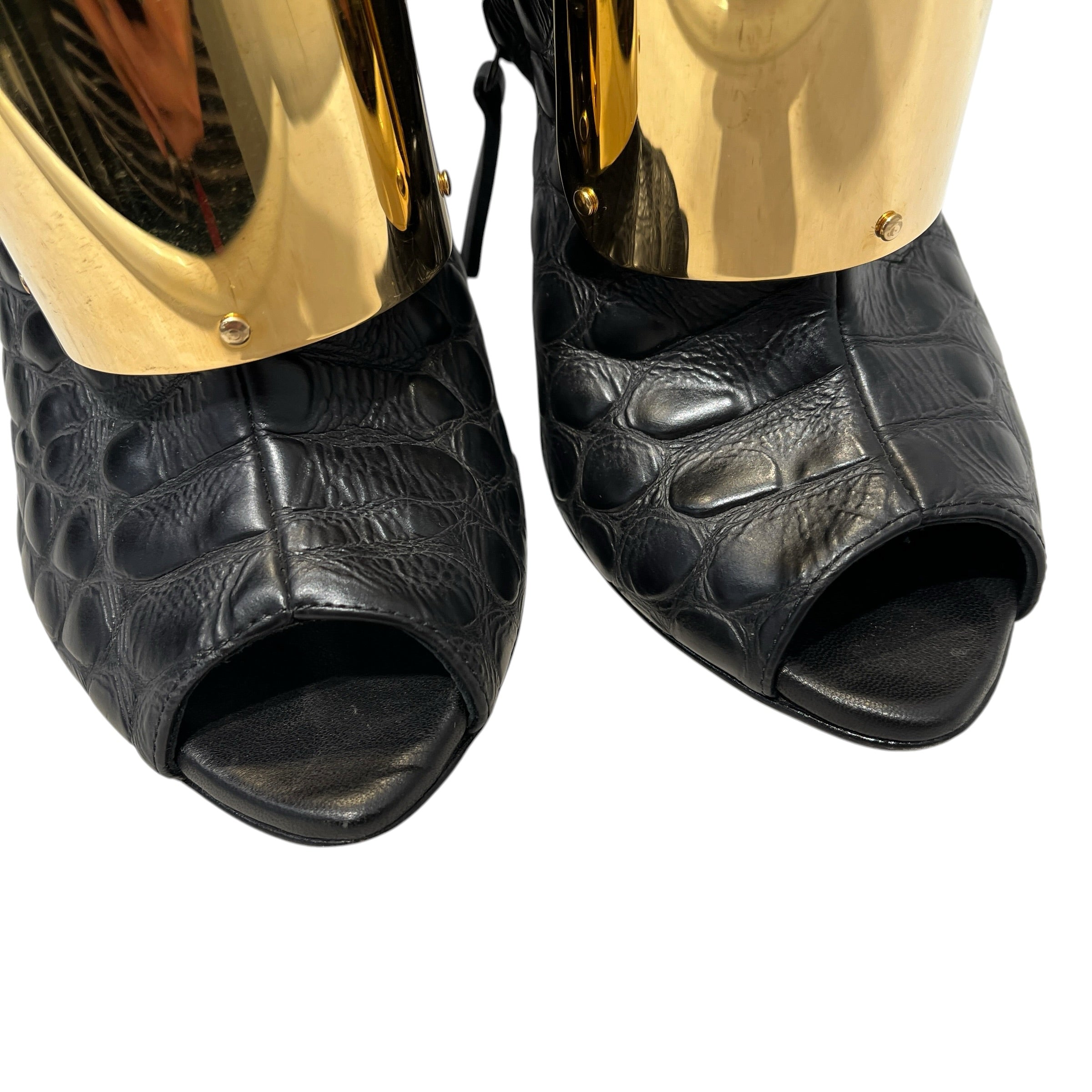 Giuseppe Zanotti/Heels/EU 37/Animal Pattern/Leather/BLK/croc embossed gold plate view 8