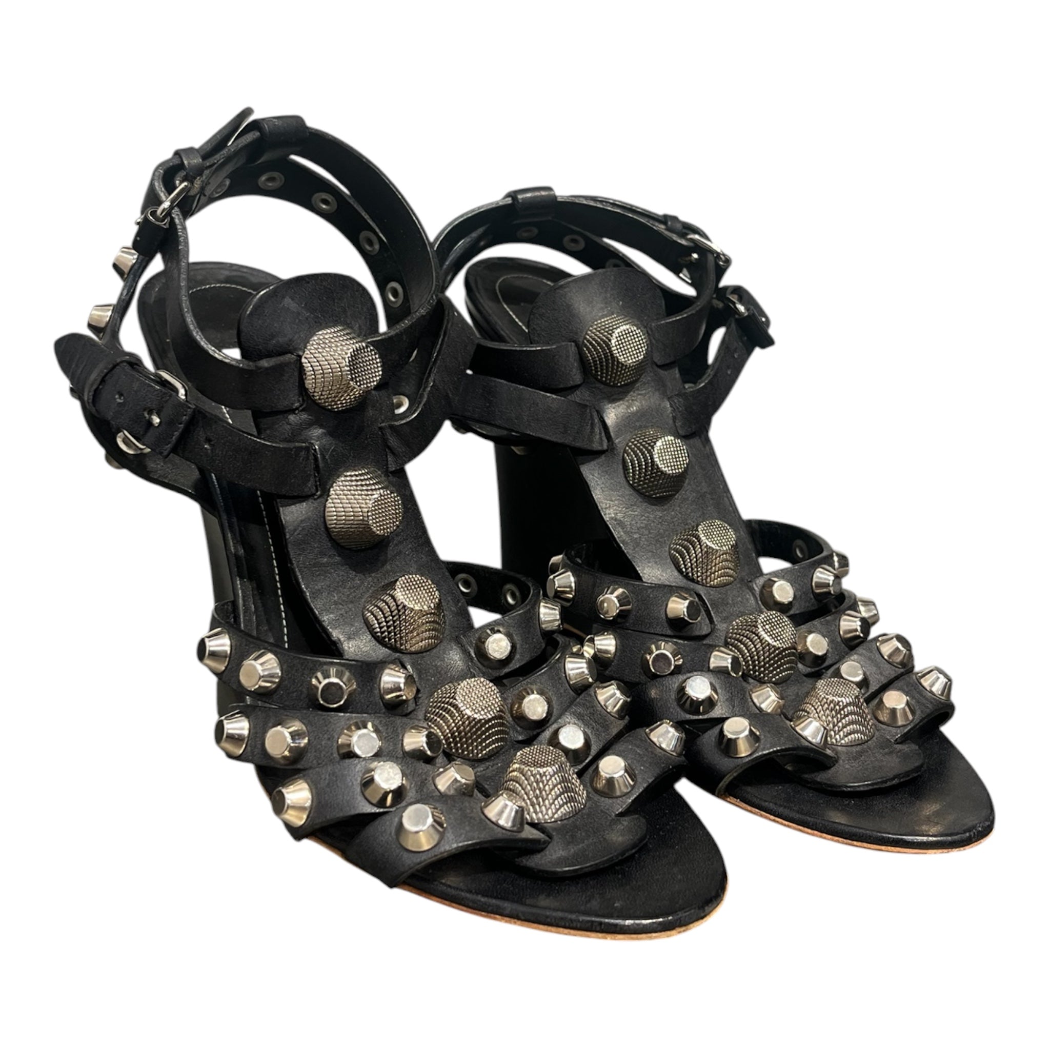 BALENCIAGA/Sandals/EU 40/Leather/BLK/Open-Toe/GLADIATOR-STUDDED view 3