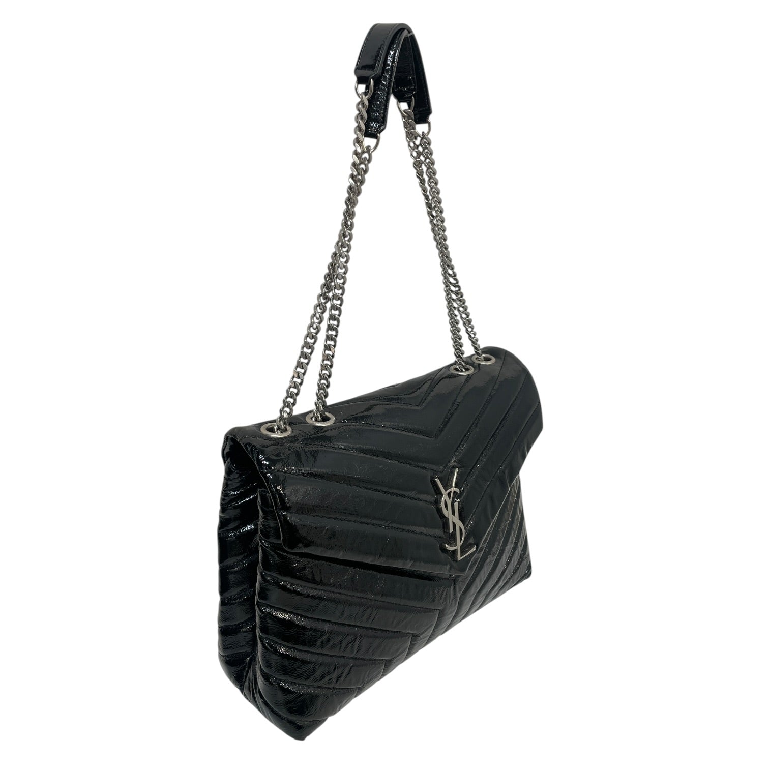 SAINT LAURENT/Hand Bag/Leather/BLK/loulou patent silver hardware view 3