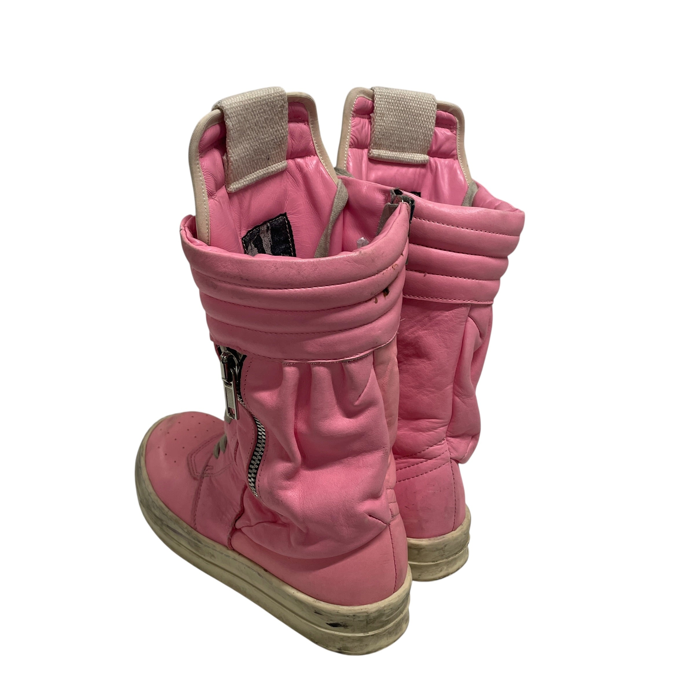 Rick Owens/Hi-Sneakers/US 7/Leather/PNK/calf high/ lace up/side zipper view 2