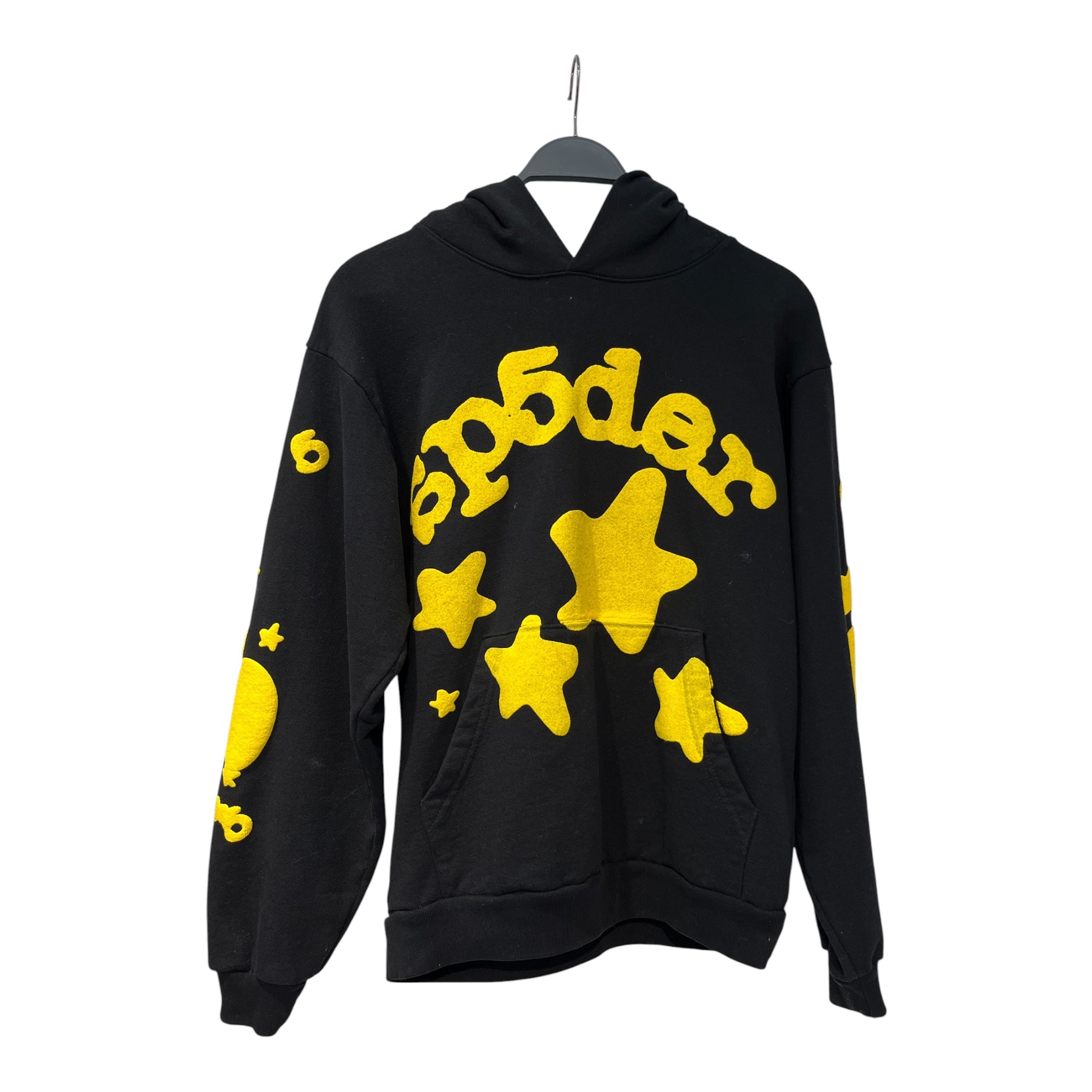 Sp5der/Hoodie/S/Cotton/BLK/yellow text and stars view 1