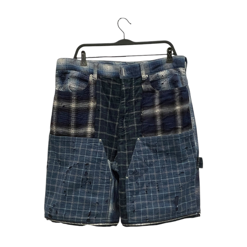 GIVENCHY/Patchwork Checked Wide Leg Double Knee Zip Off Jeans/34