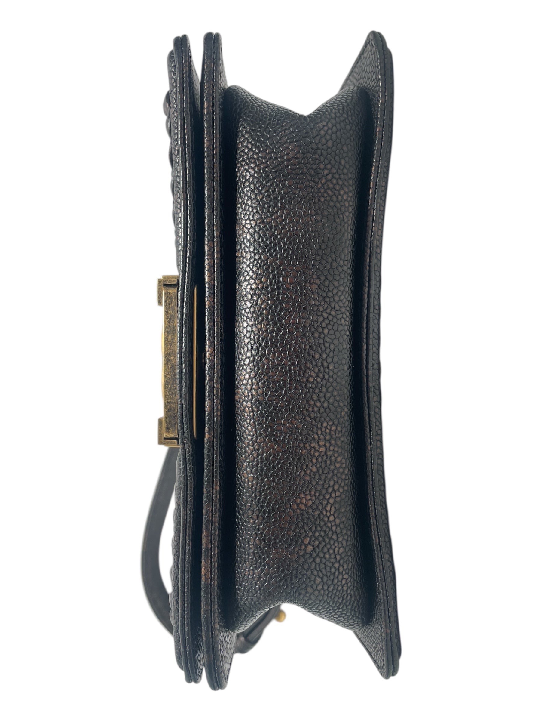 CHANEL/Cross Body Bag/Stripe/Leather/BLK/Small Boy Quilted Caviar view 3