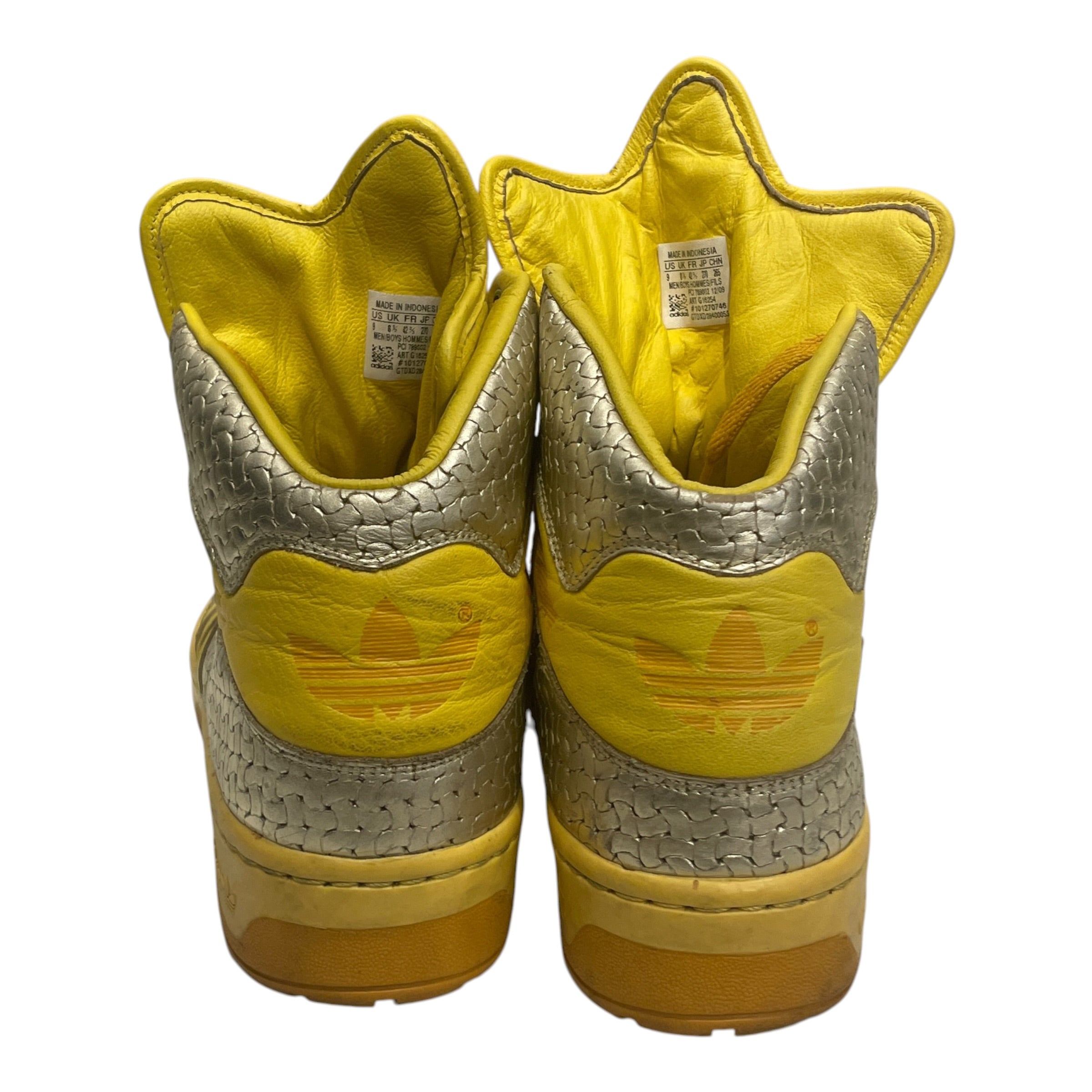 adidas/JEREMY SCOTT/Hi-Sneakers/US 9/Faux Leather/YEL/BIG TOUNGE/SLV WOVEN SNEAKER view 3