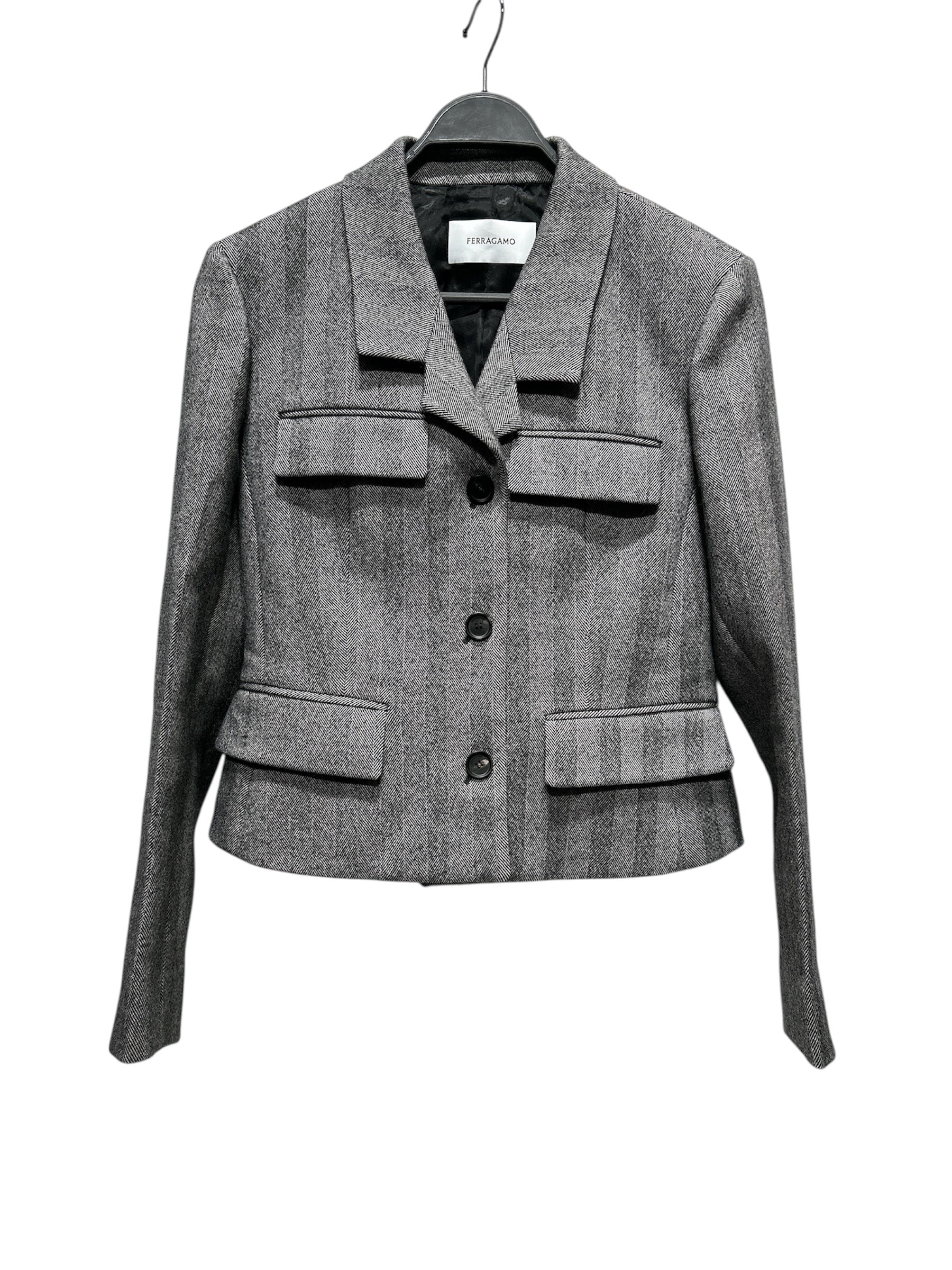 Salvatore Ferragamo/Coat/40/Wool/GRY/Herringbone/ view 1