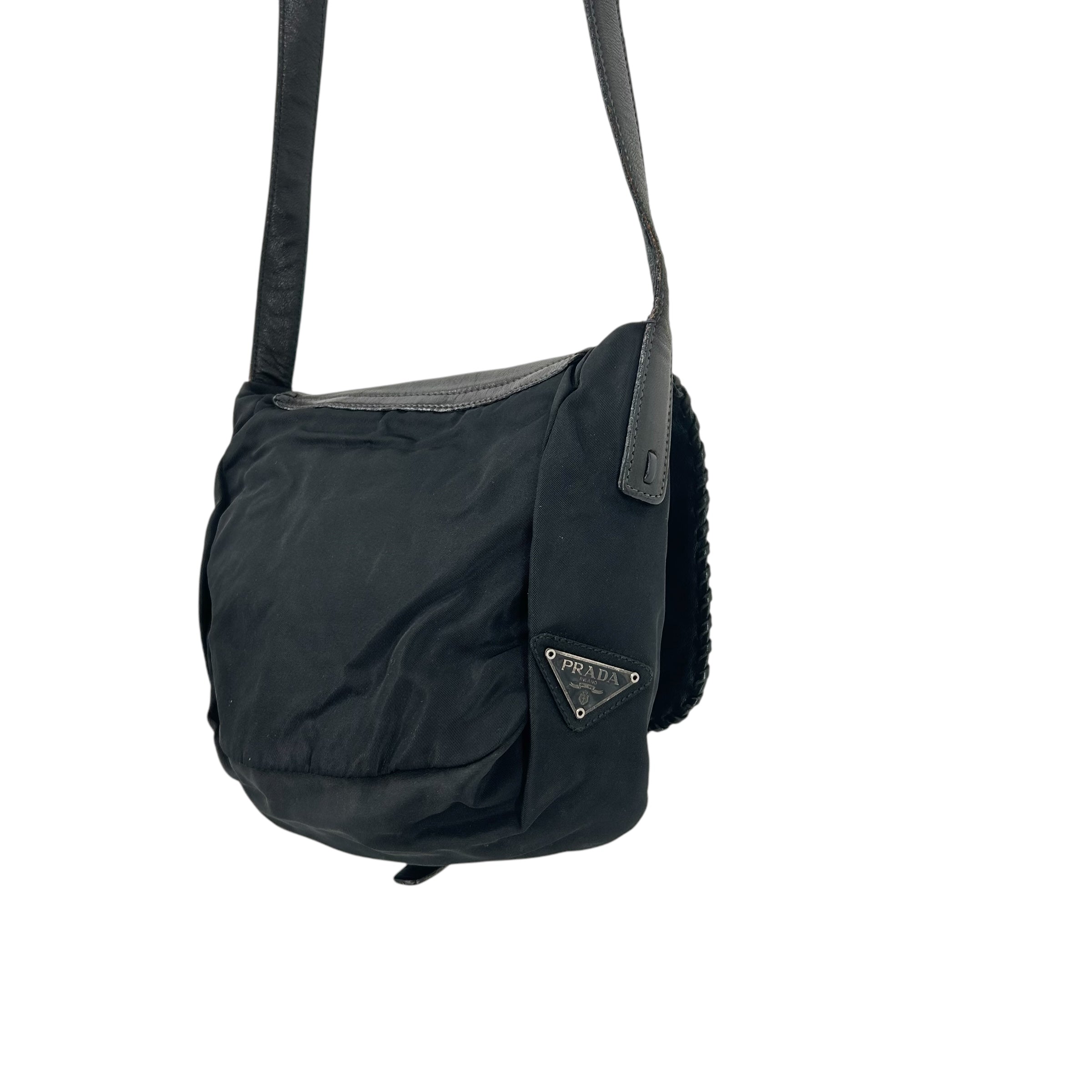 PRADA/Vitello-TrimmedTessutoGrommet/ShoulderBag/Black/Nylon/ view 7