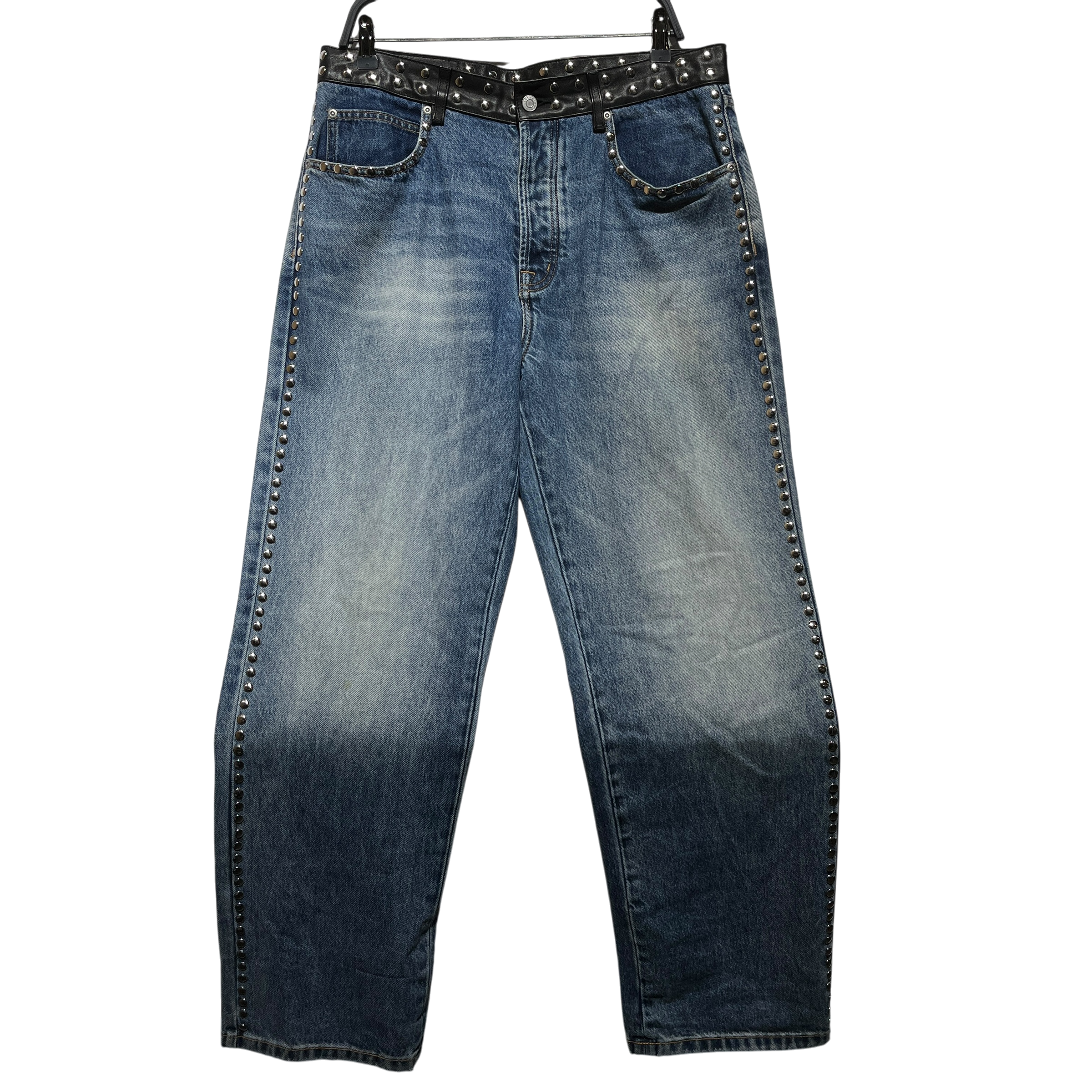 STUSSY/WALES BONNER/Straight Pants/34/Denim/BLU/Studded Belt Buckle view 1