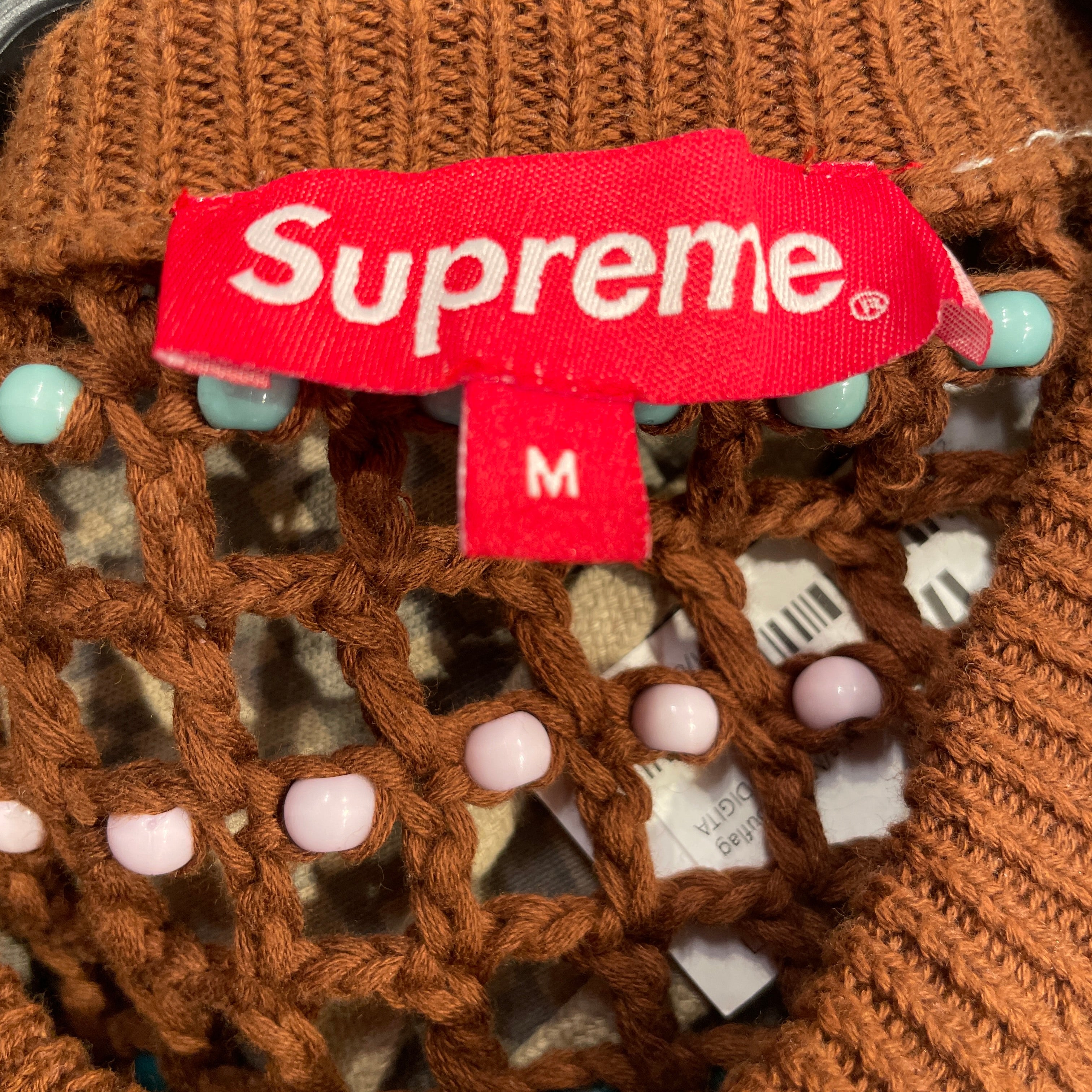 Supreme/Knitted Vest/M/Stripe/Cotton/BRW/BEADED NET SWEATER VEST view 3