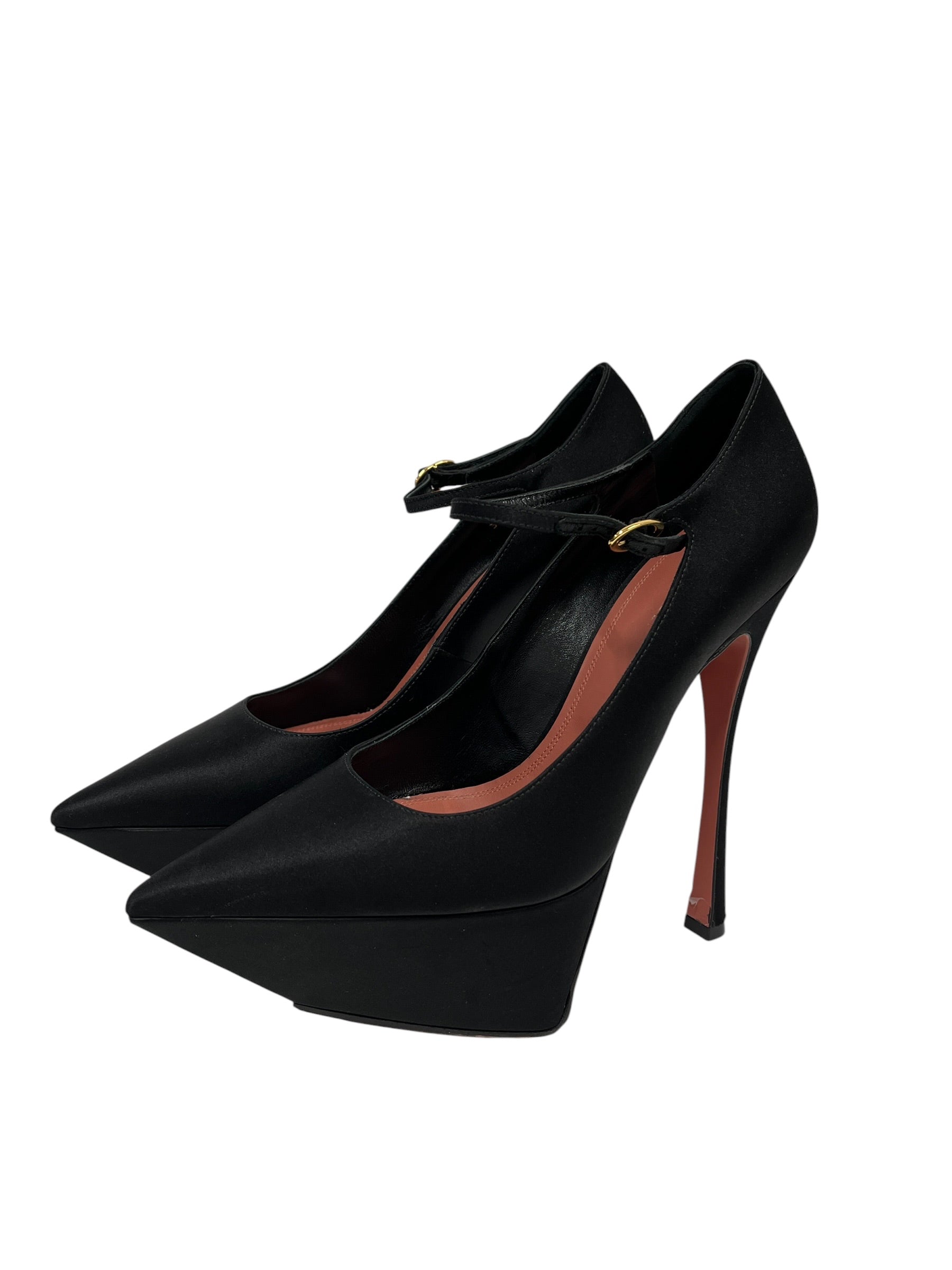AMINA MUADDI/Heels/EU 38.5/BLK/Yigit Satin Platform Pumps view 1