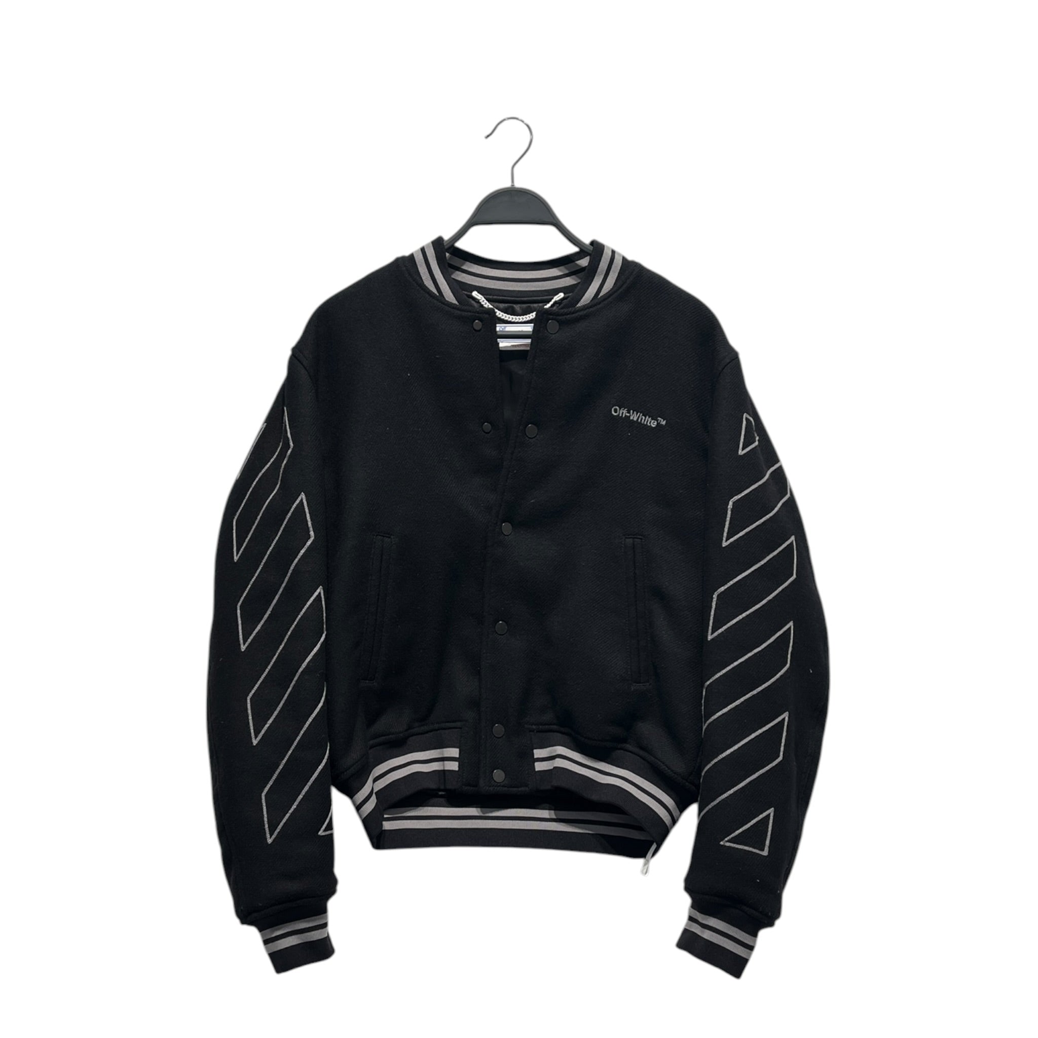 OFF-WHITE/Baseball Jkt/S/Wool/BLK/lines on arms view 1