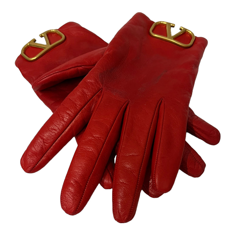 VALENTINO GARAVANI/Gloves, Mittens/Leather/RED/Size 7