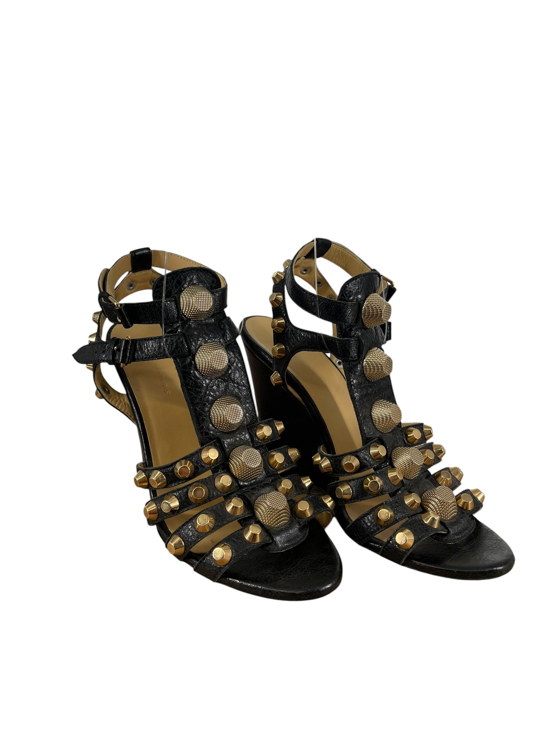 BALENCIAGA/Heels/US 8/Leather/BLK/GLADIATOR WEDGE view 1