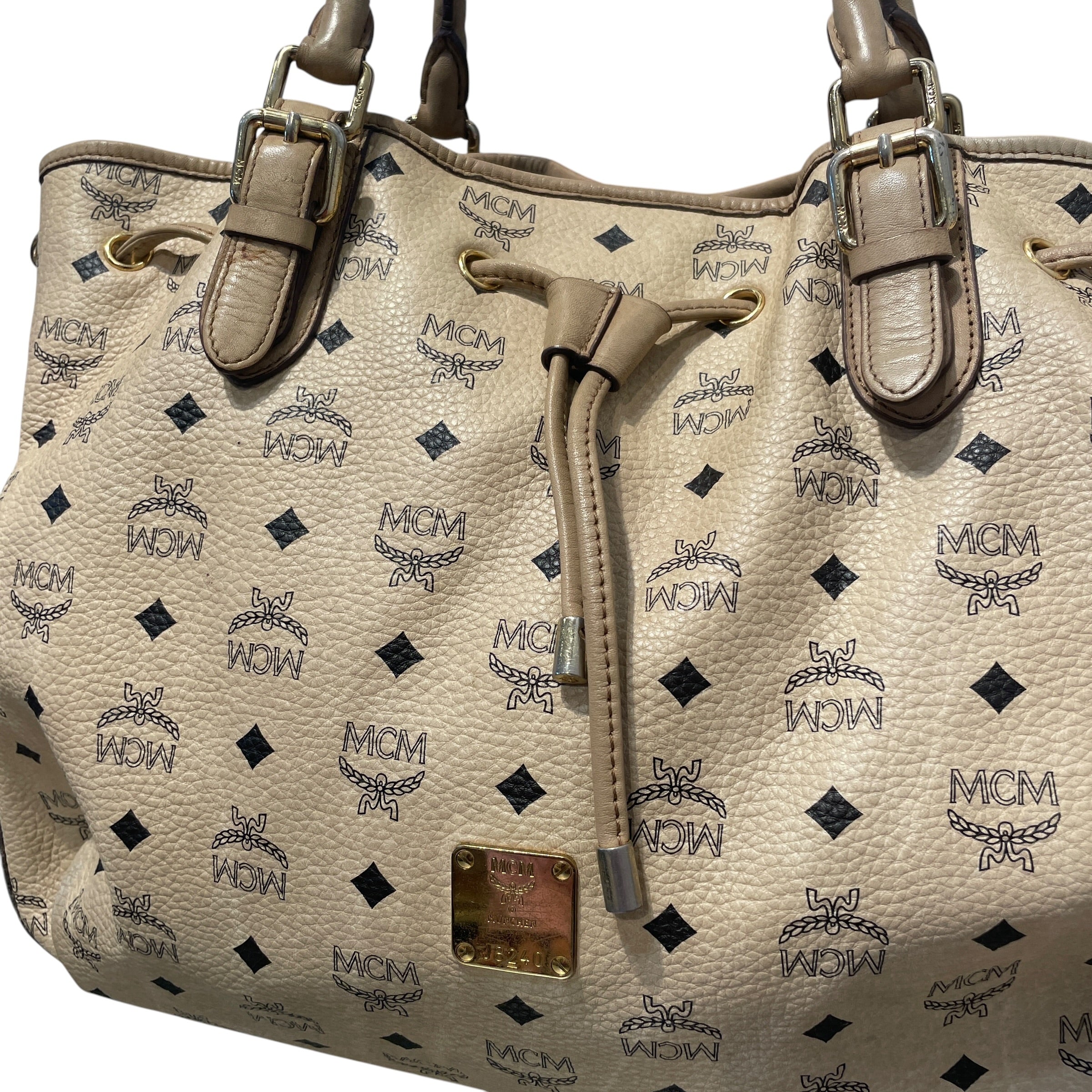MCM/Hand Bag/Monogram/Leather/BEG/Drawstring Tote view 3