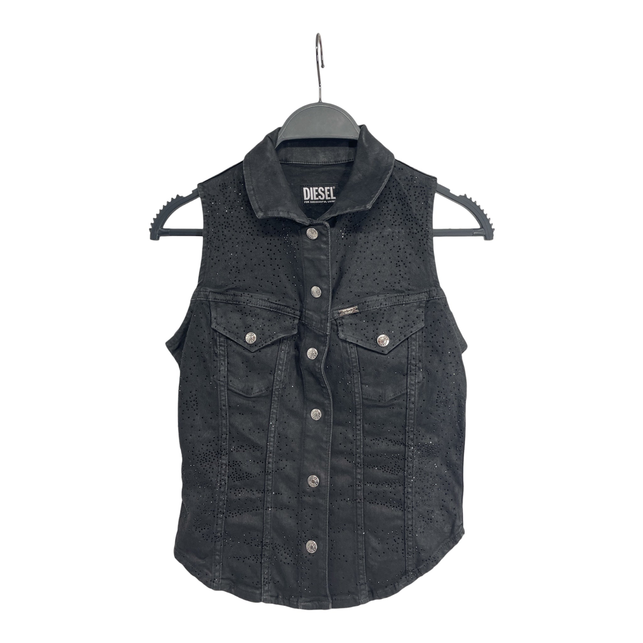 DIESEL/Vest/XS/Glitter/Denim/BLK/BEDAZZLED SWOOP BOTTOM view 1