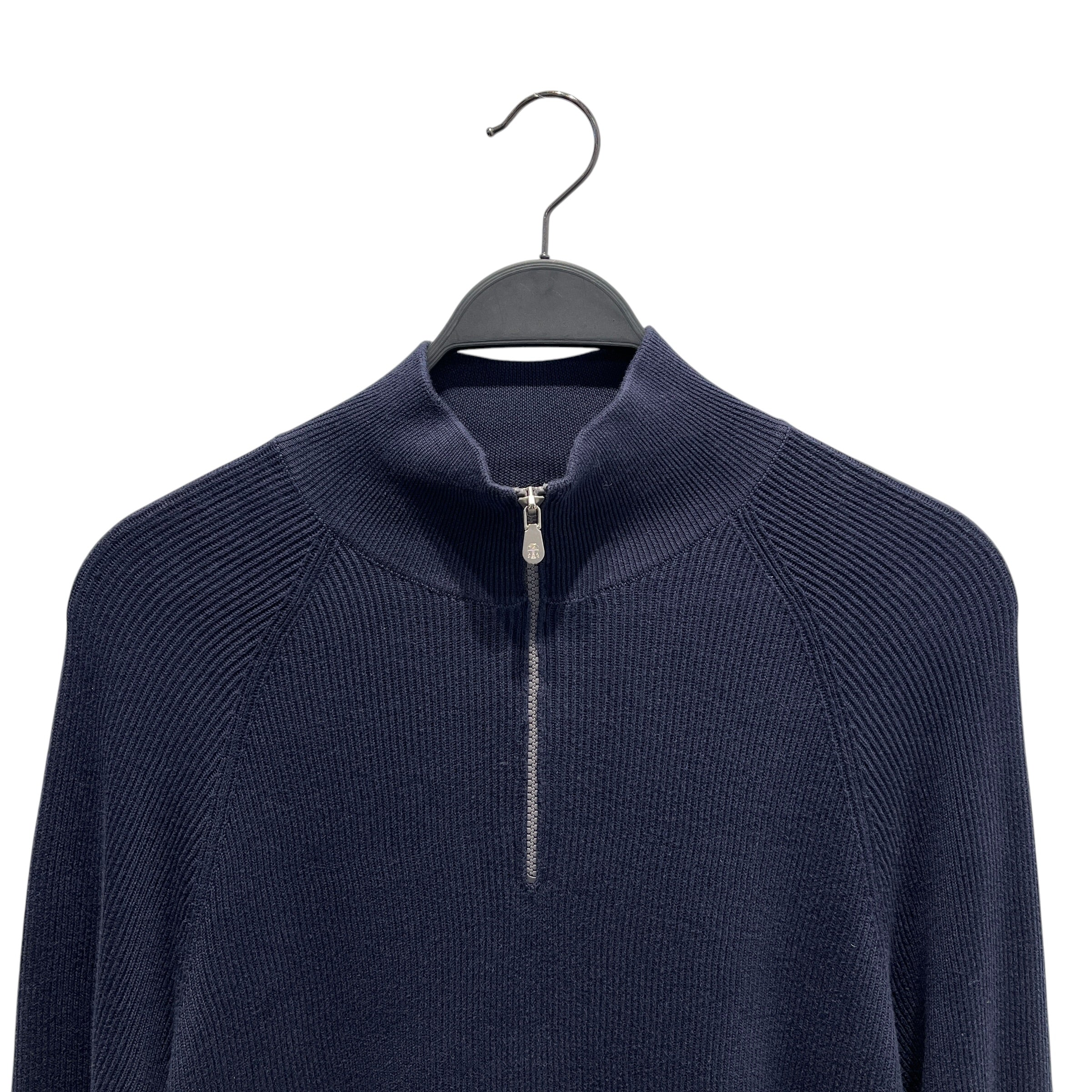 BRUNELLO CUCINELLI/Sweater/XXL/Cotton/NVY/Navy Ribbed Quarter Zip Silver view 4