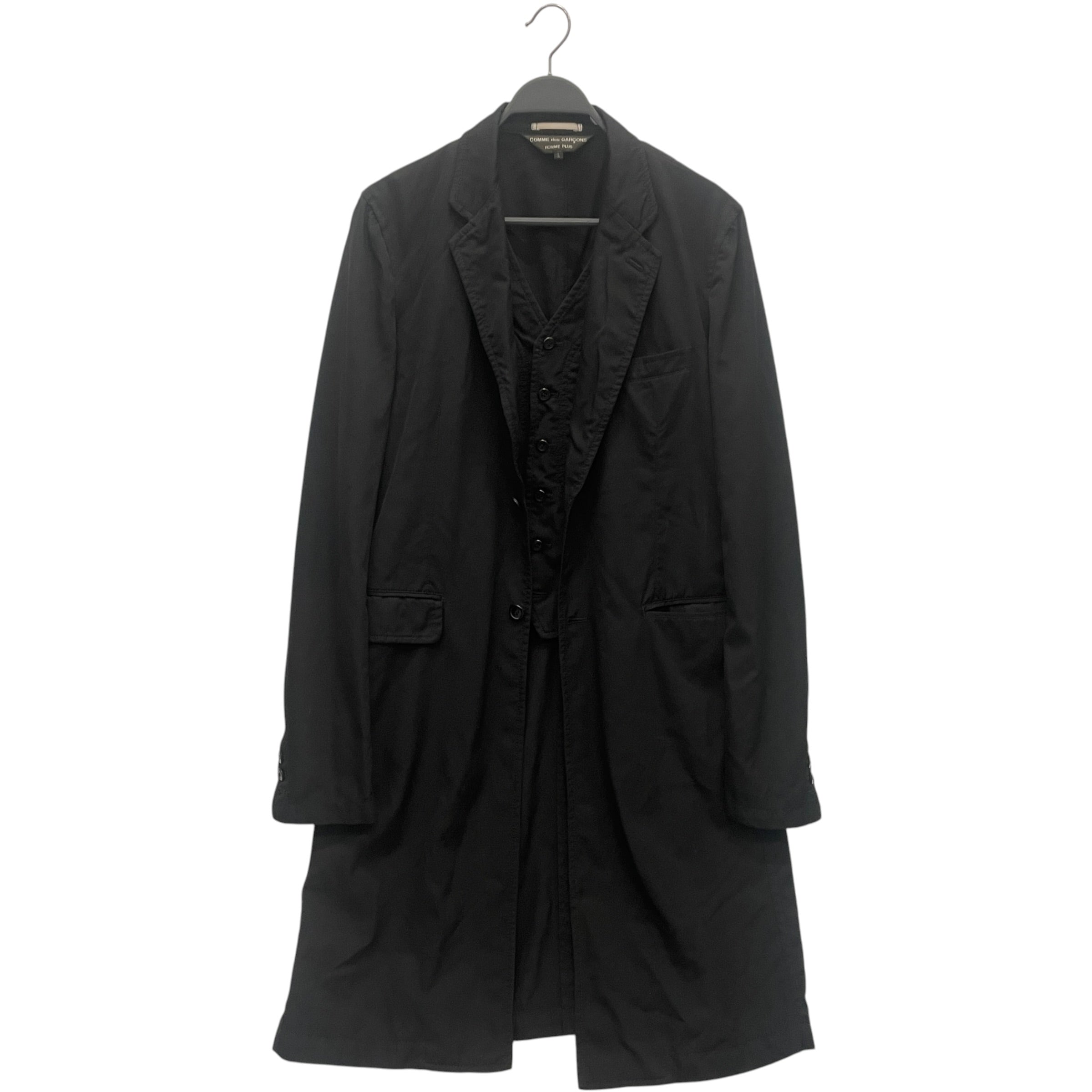 COMME des GARCONS HOMME PLUS/Trench Coat/L/Cotton/BLK/AD2010 OVERDYED WAIST COAT view 1