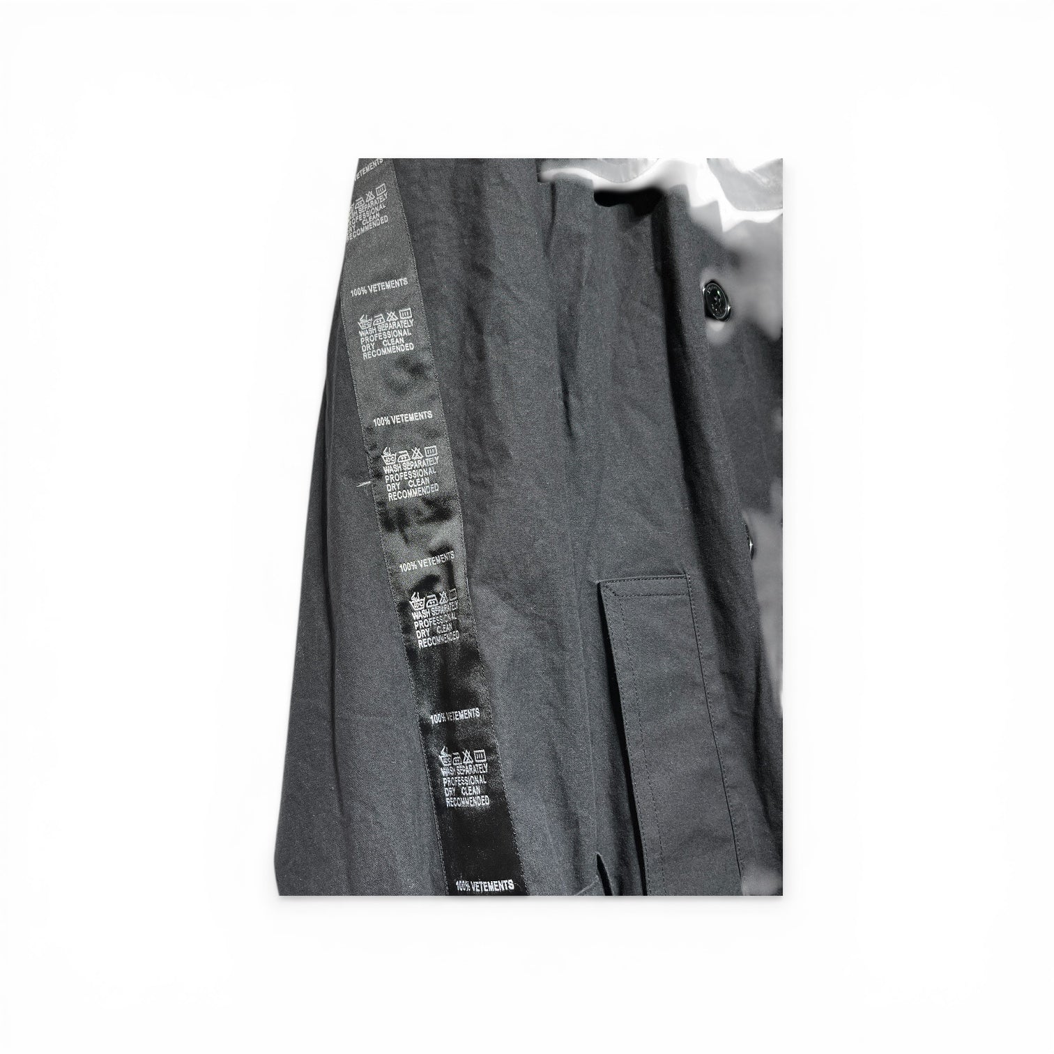 VETEMENTS/Trench Coat/S/Cotton/BLK/PLASTIC BAG TRENCH view 4