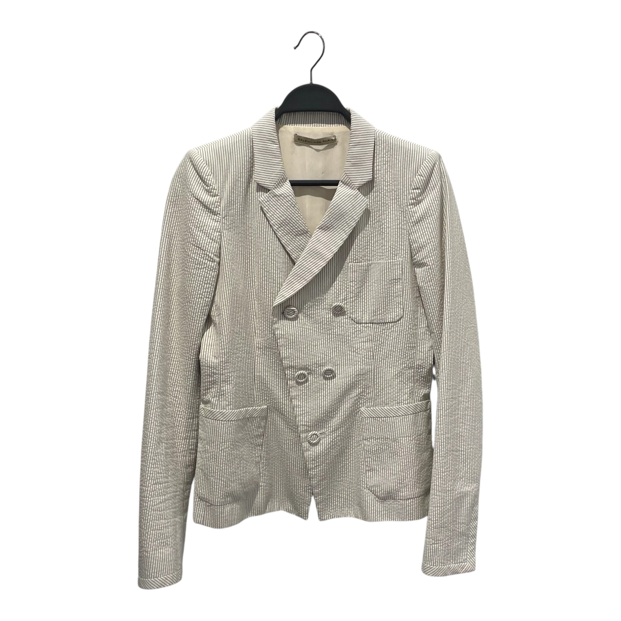 BALENCIAGA/Tailored Jkt/40/Stripe/Cotton/WHT/peacoat button blazer view 1