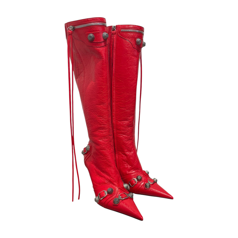 BALENCIAGA/Boots/EU 36.5/Leather/RED/CAGELE LEATHER BOOTS