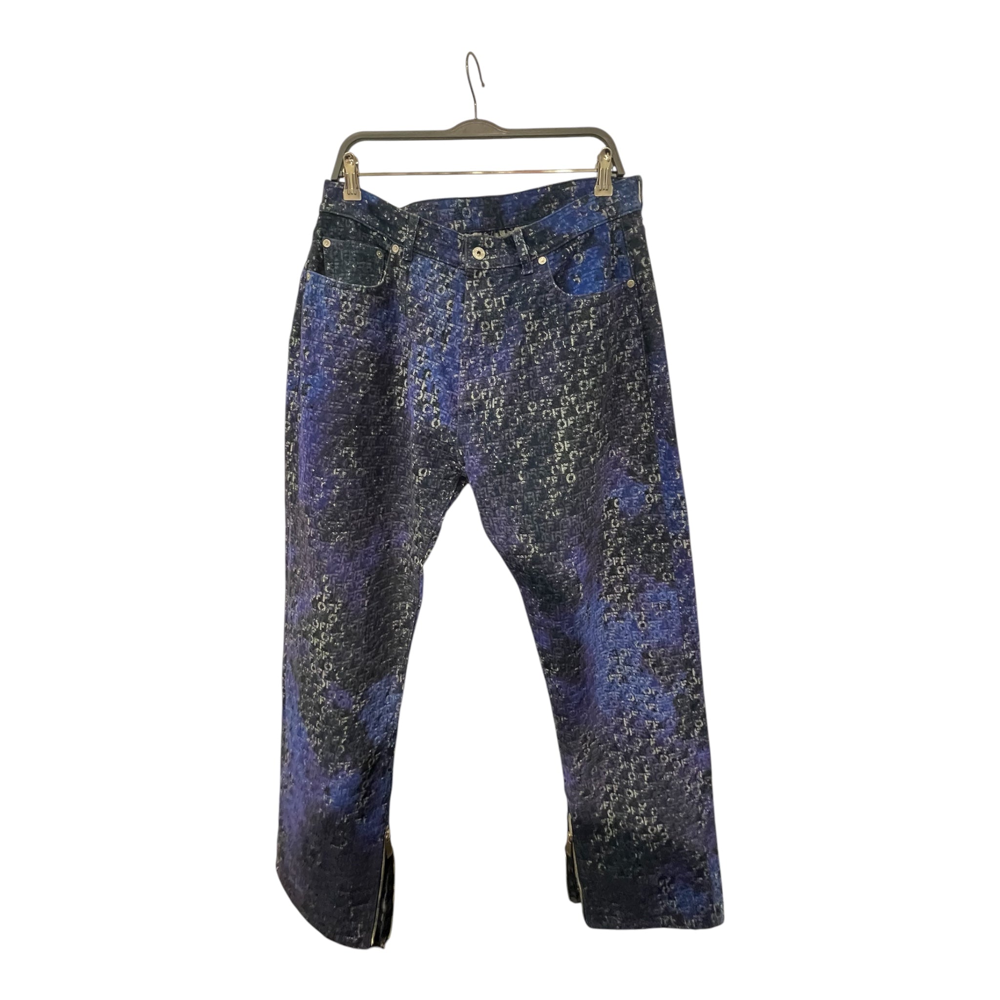 OFF-WHITE/Straight Pants/34/Cotton/BLU/Button Fly/All Over Print/OMYA177 jacquard jeans view 1