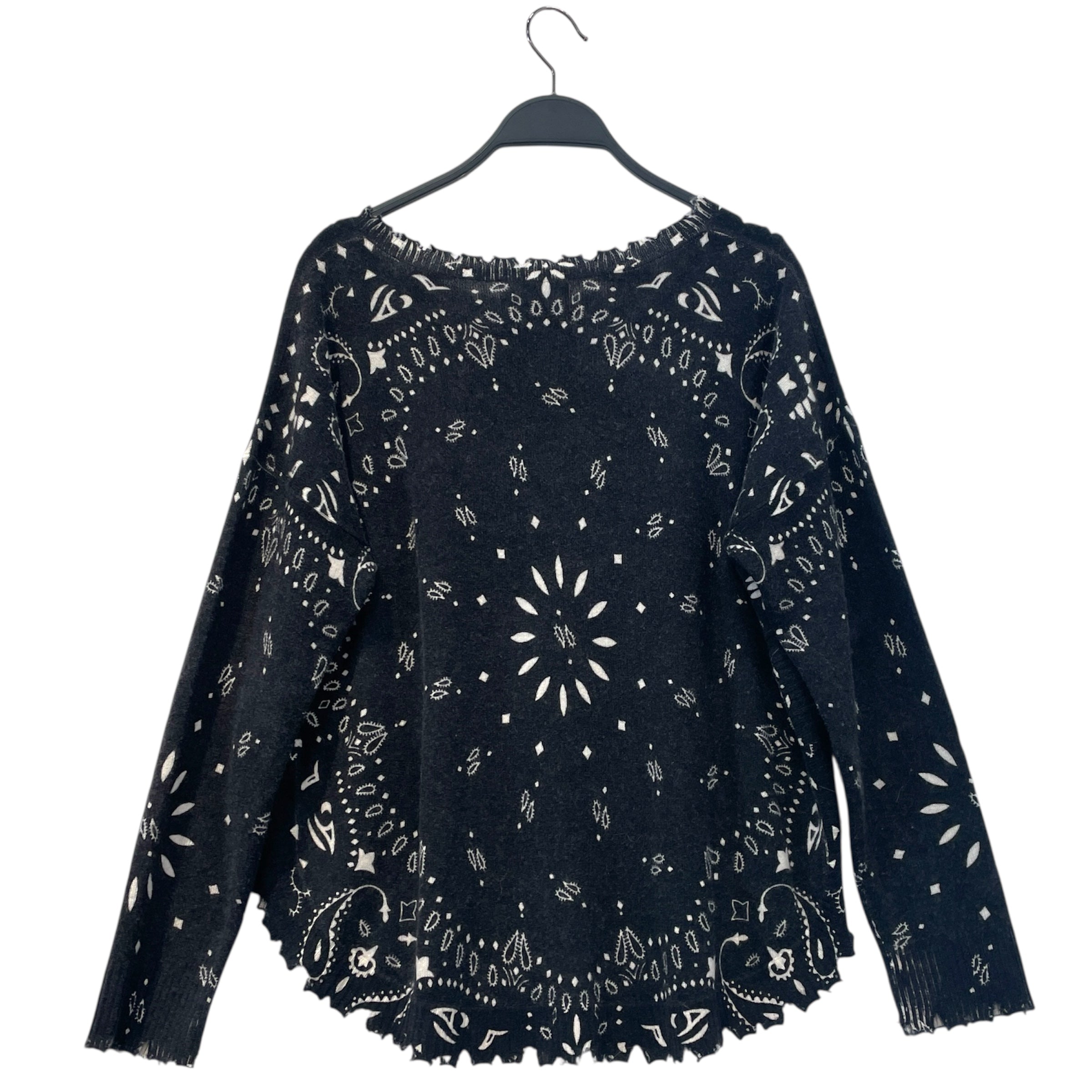KUJTEN/LS Blouse/XS/All Over Print/Cashmere/BLK/Pullover/pullovr sweater, fringe bttm view 2