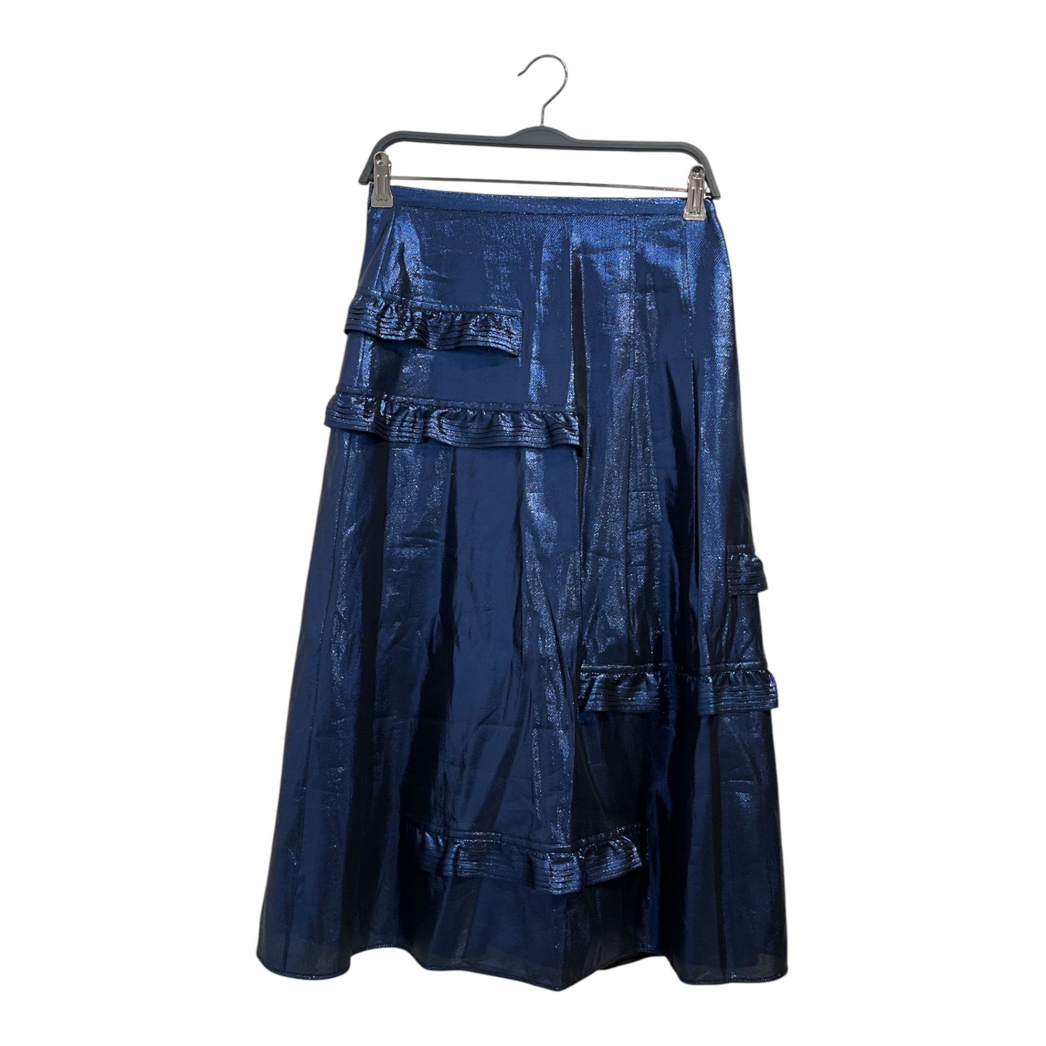 BURBERRY/Long Skirt/4/Silk/BLU/BLUE SMIMMERY SILK LONG SKIRT view 1