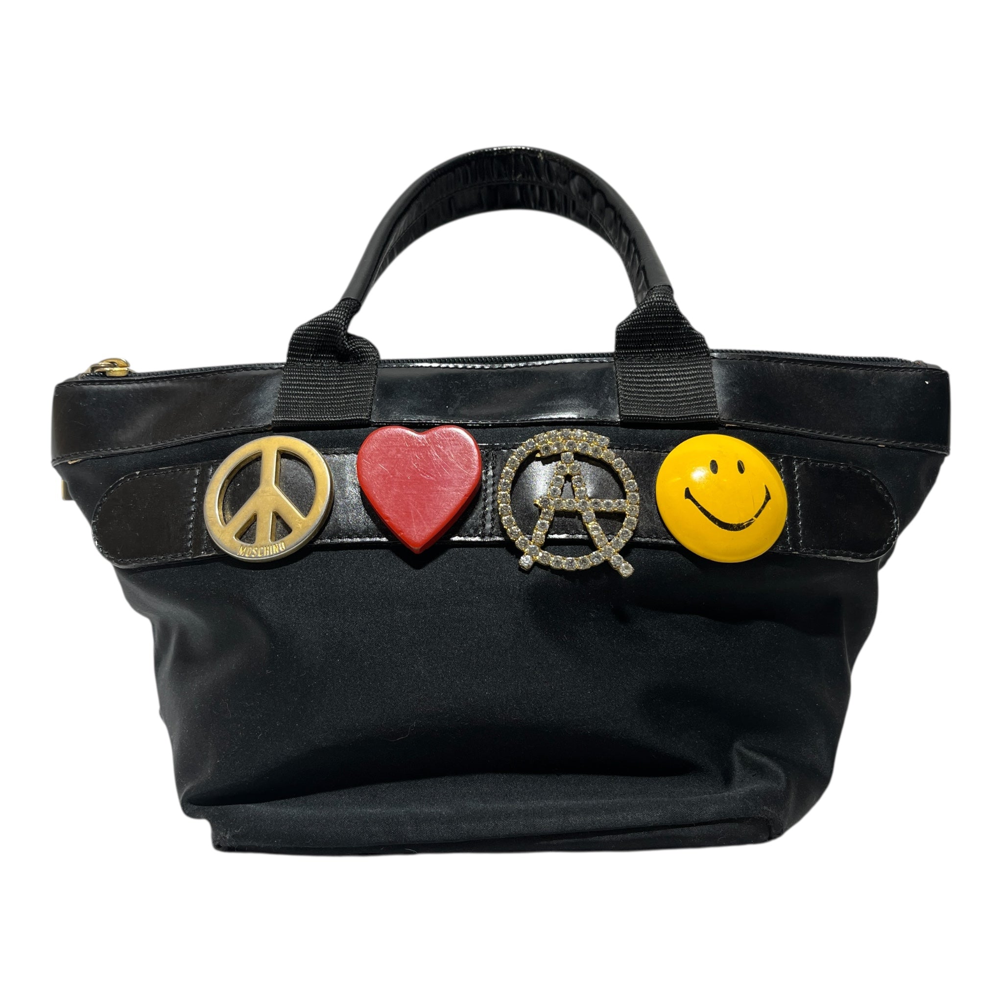 MOSCHINO/Hand Bag/Nylon/BLK/Peace Love A Smiley Gold view 1