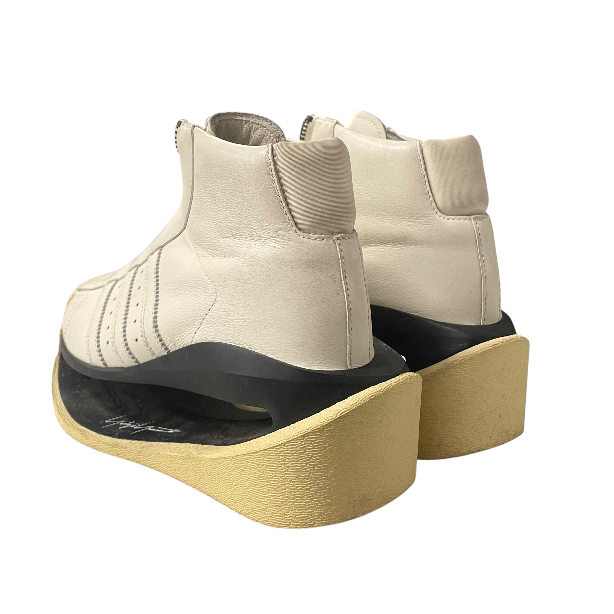 Y-3/Hi-Sneakers/US 5.5/Leather/CRM/APX 21T001. FRONT ZIP / CUTOUT view 2