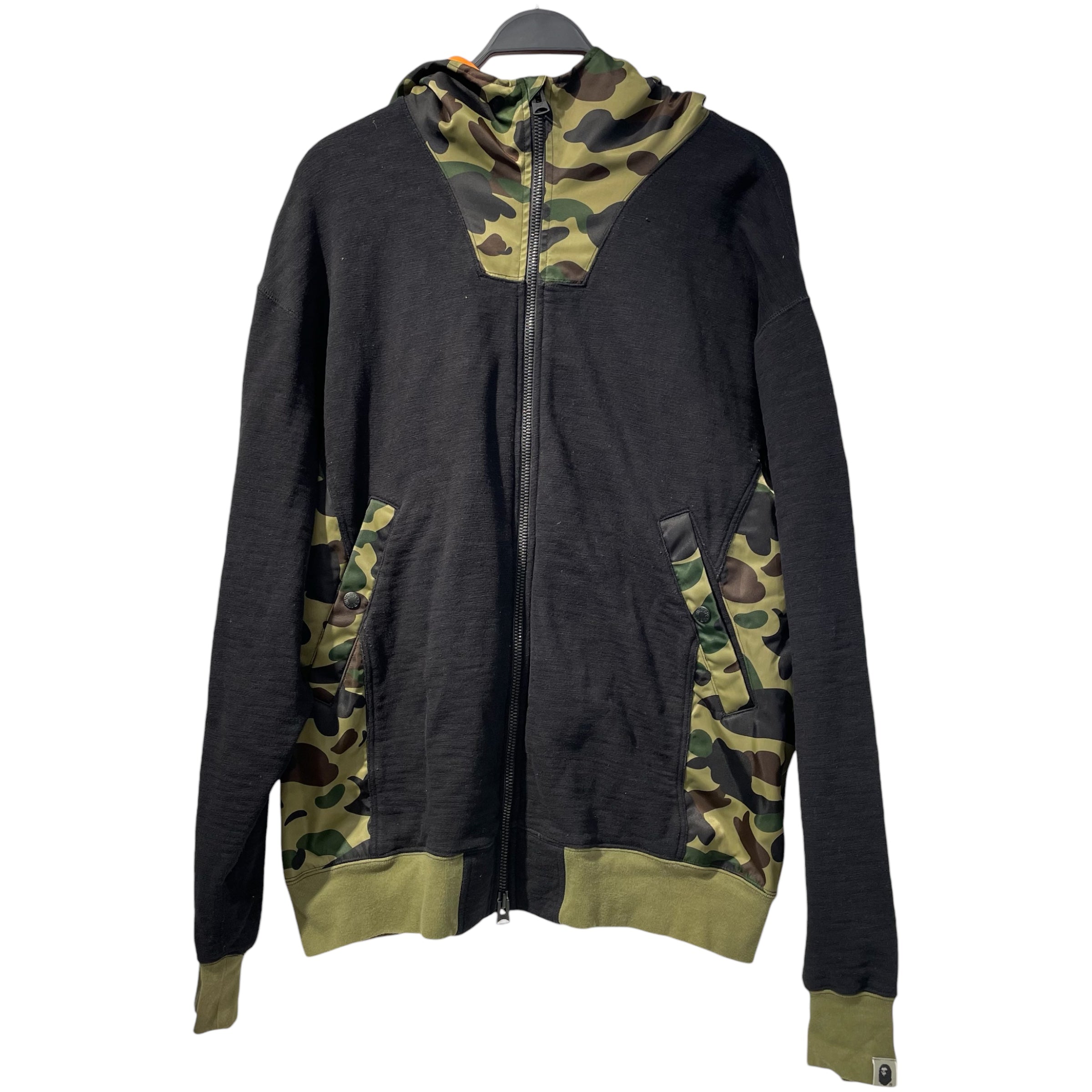 A BATHING APE/Zip Up Hoodie/XXL/Camouflage/Cotton/BLK/two material black hoodie view 1
